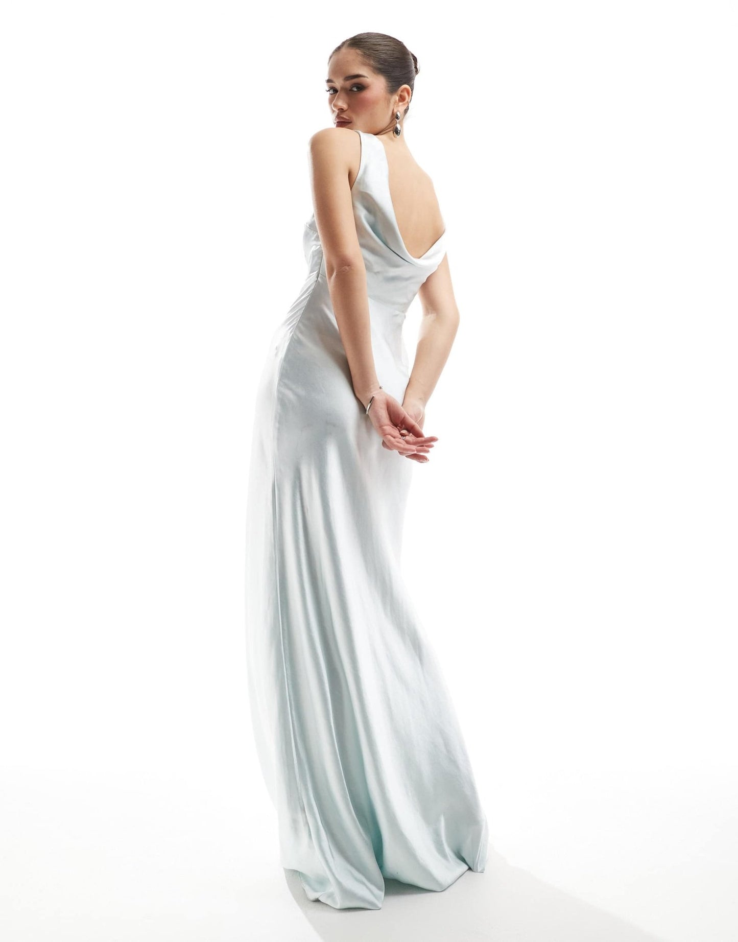 Six Stories Bridesmaid cowl back satin maxi dress in ice blue - ASOS Sample Sale EU Store