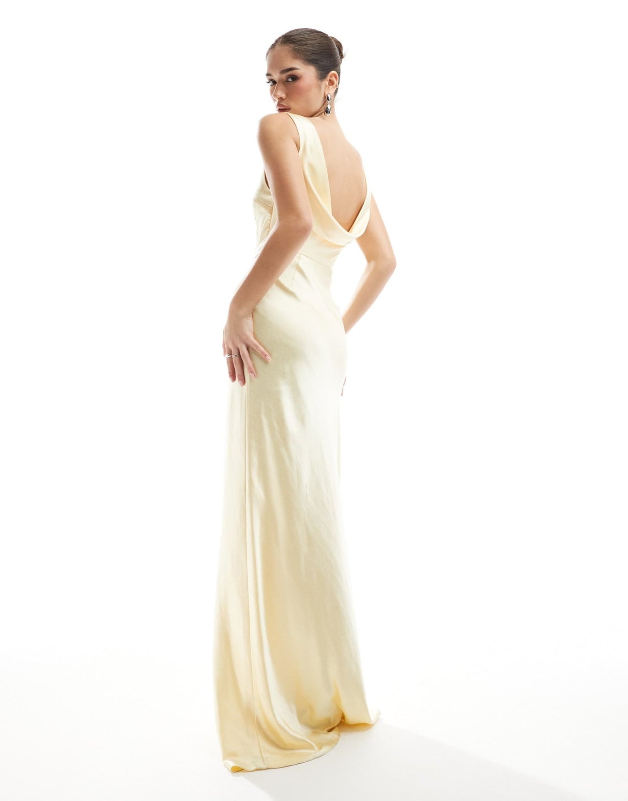 Six Stories Bridesmaid cowl back satin maxi dress in lemon - ASOS Sample Sale EU Store