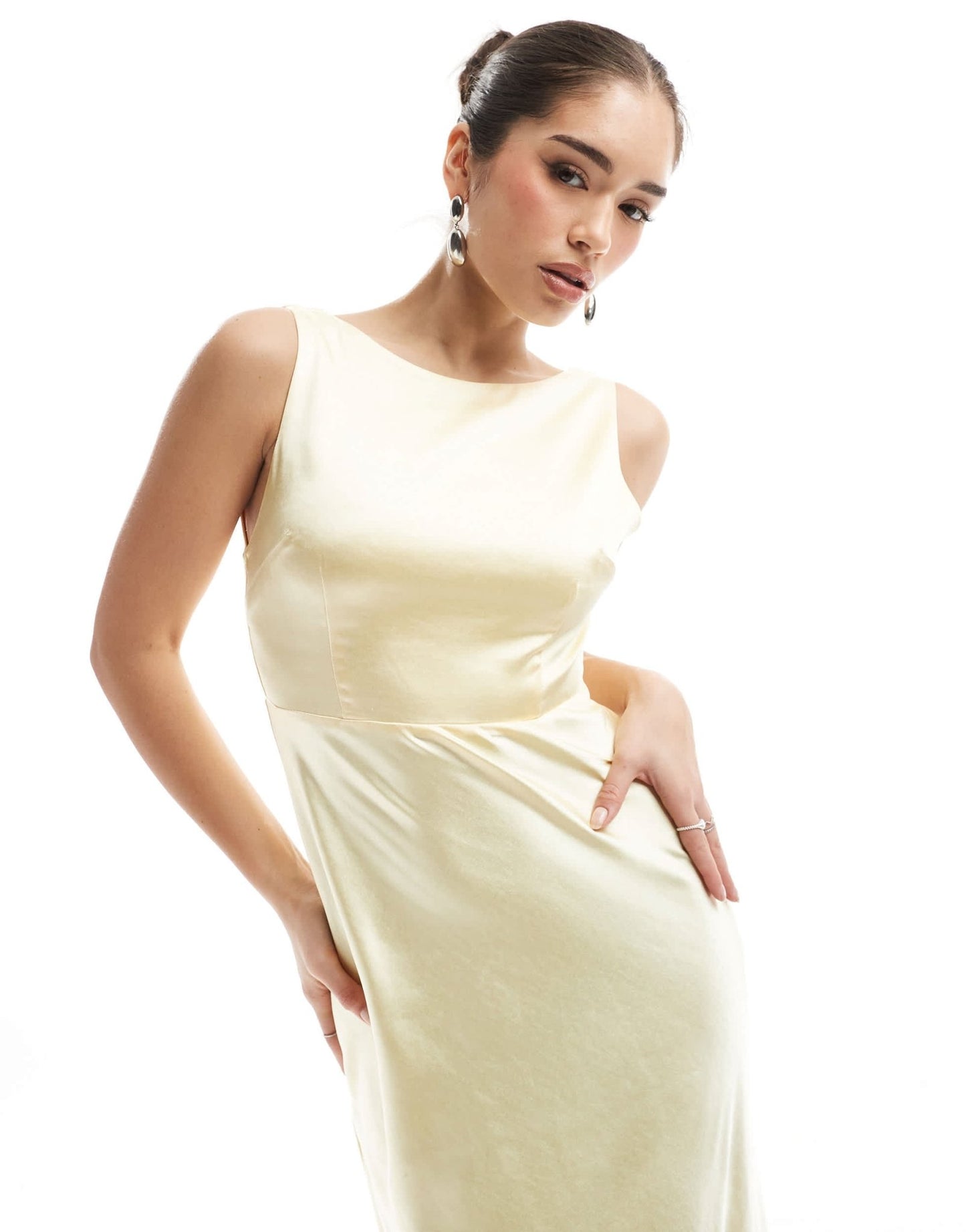 Six Stories Bridesmaid cowl back satin maxi dress in lemon - ASOS Sample Sale EU Store