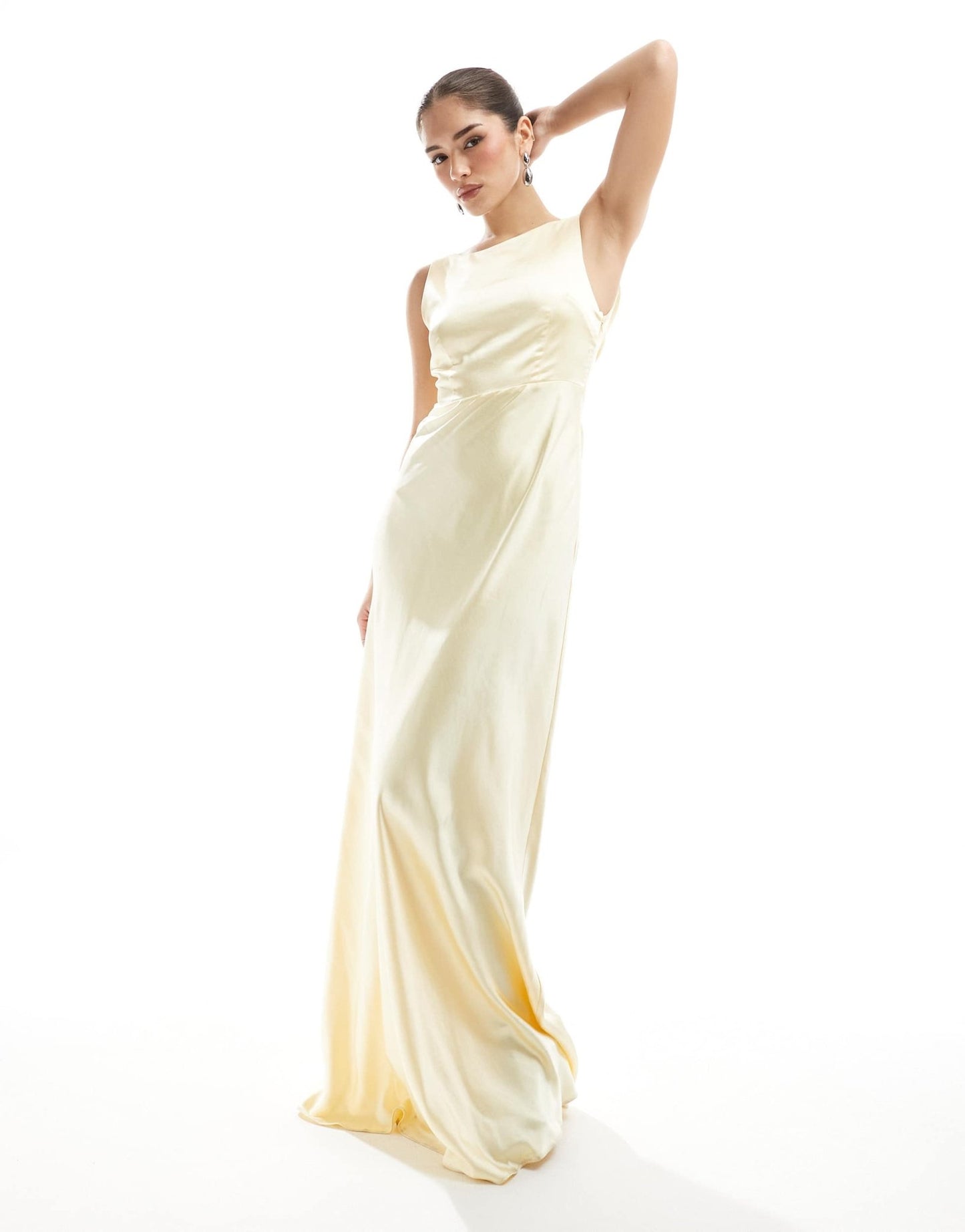 Six Stories Bridesmaid cowl back satin maxi dress in lemon - ASOS Sample Sale EU Store