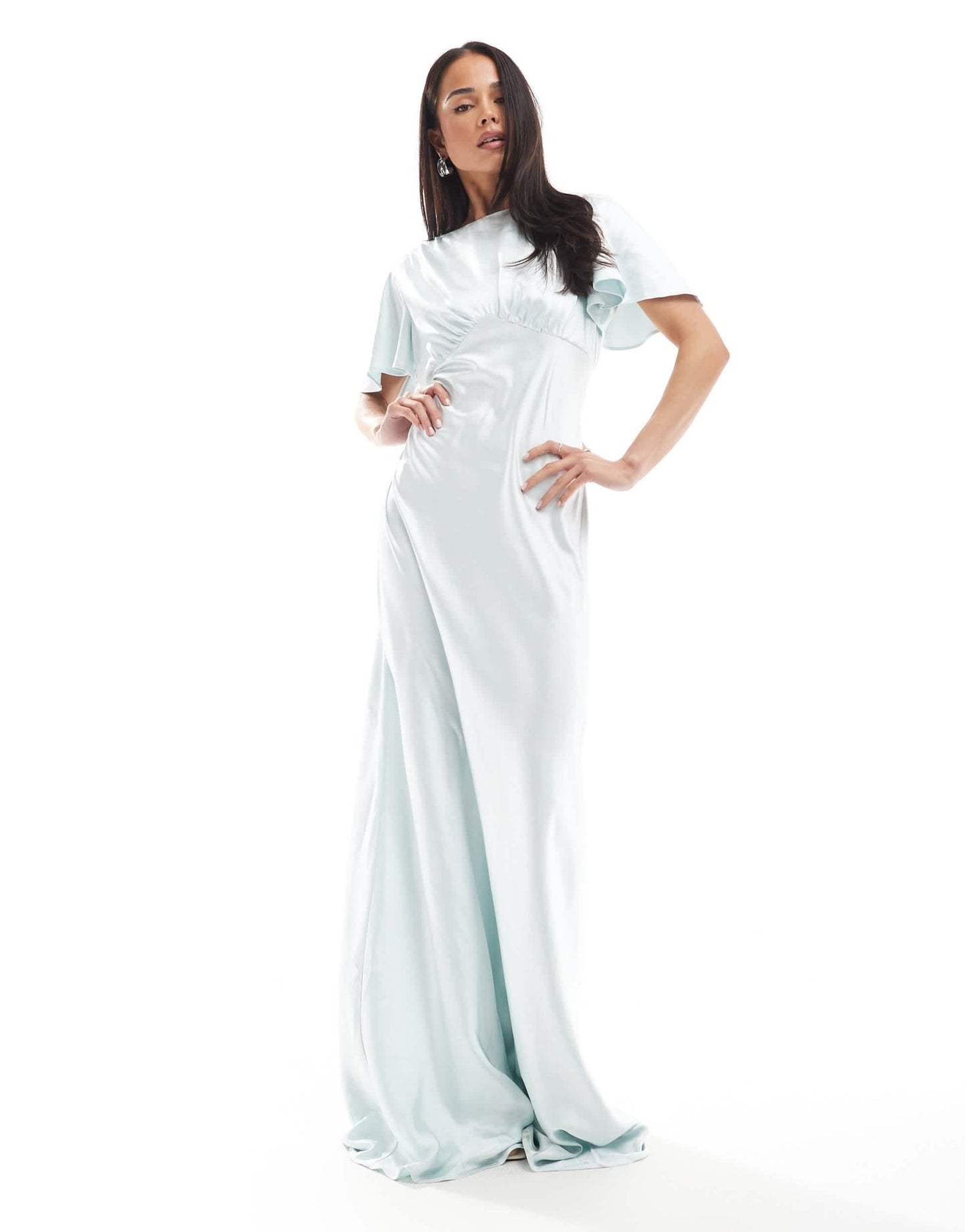 Six Stories Bridesmaid empire waist satin maxi dress in ice blue - ASOS Sample Sale EU Store