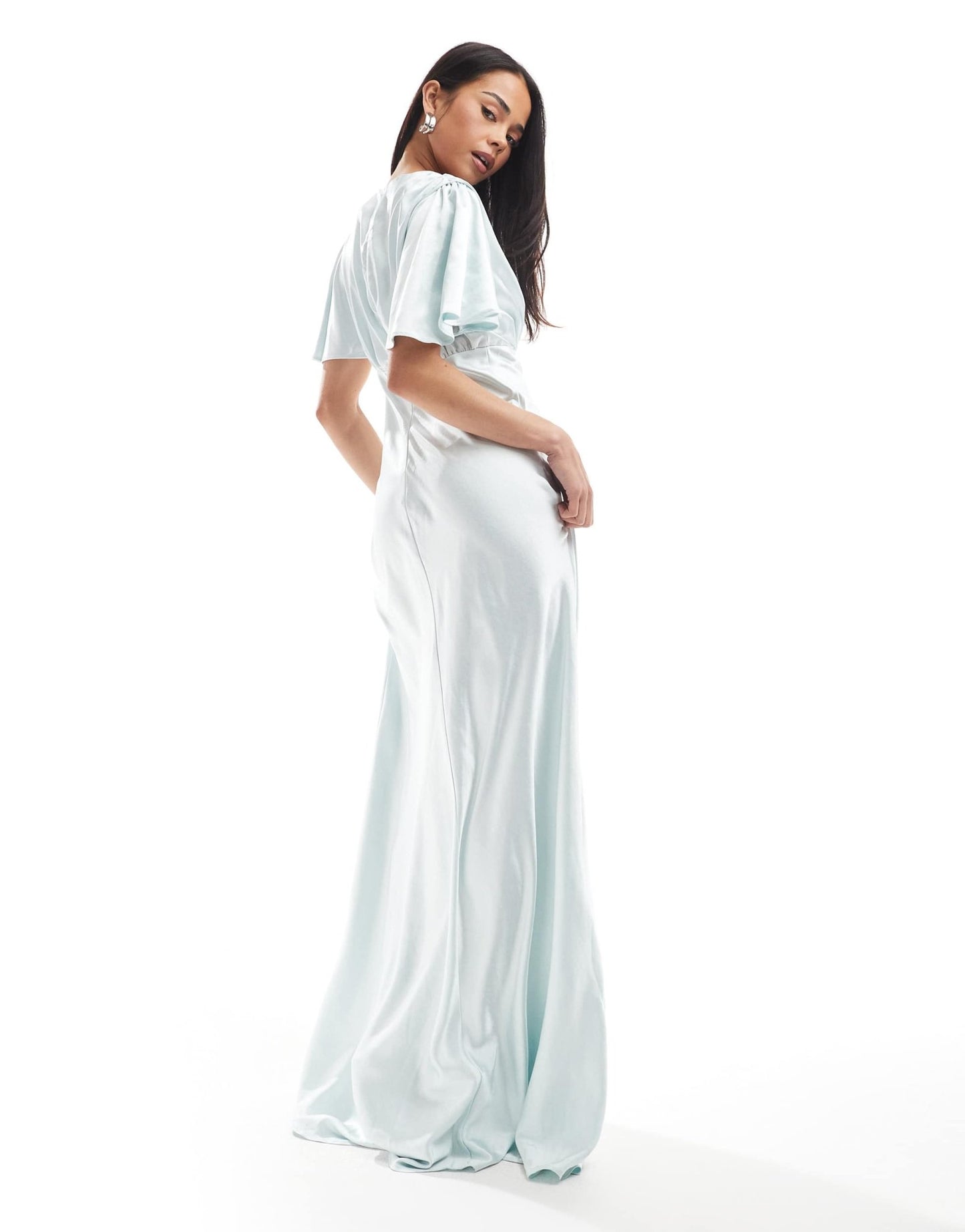 Six Stories Bridesmaid empire waist satin maxi dress in ice blue - ASOS Sample Sale EU Store