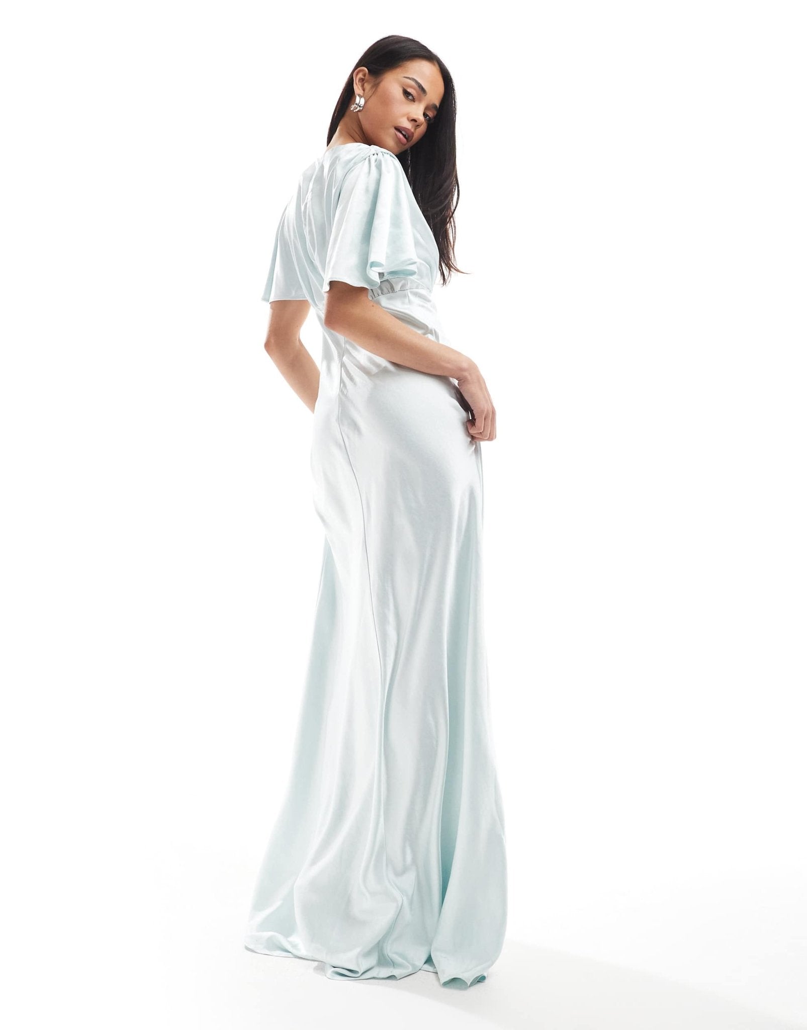 Six Stories Bridesmaid empire waist satin maxi dress in ice blue - ASOS Sample Sale EU Store
