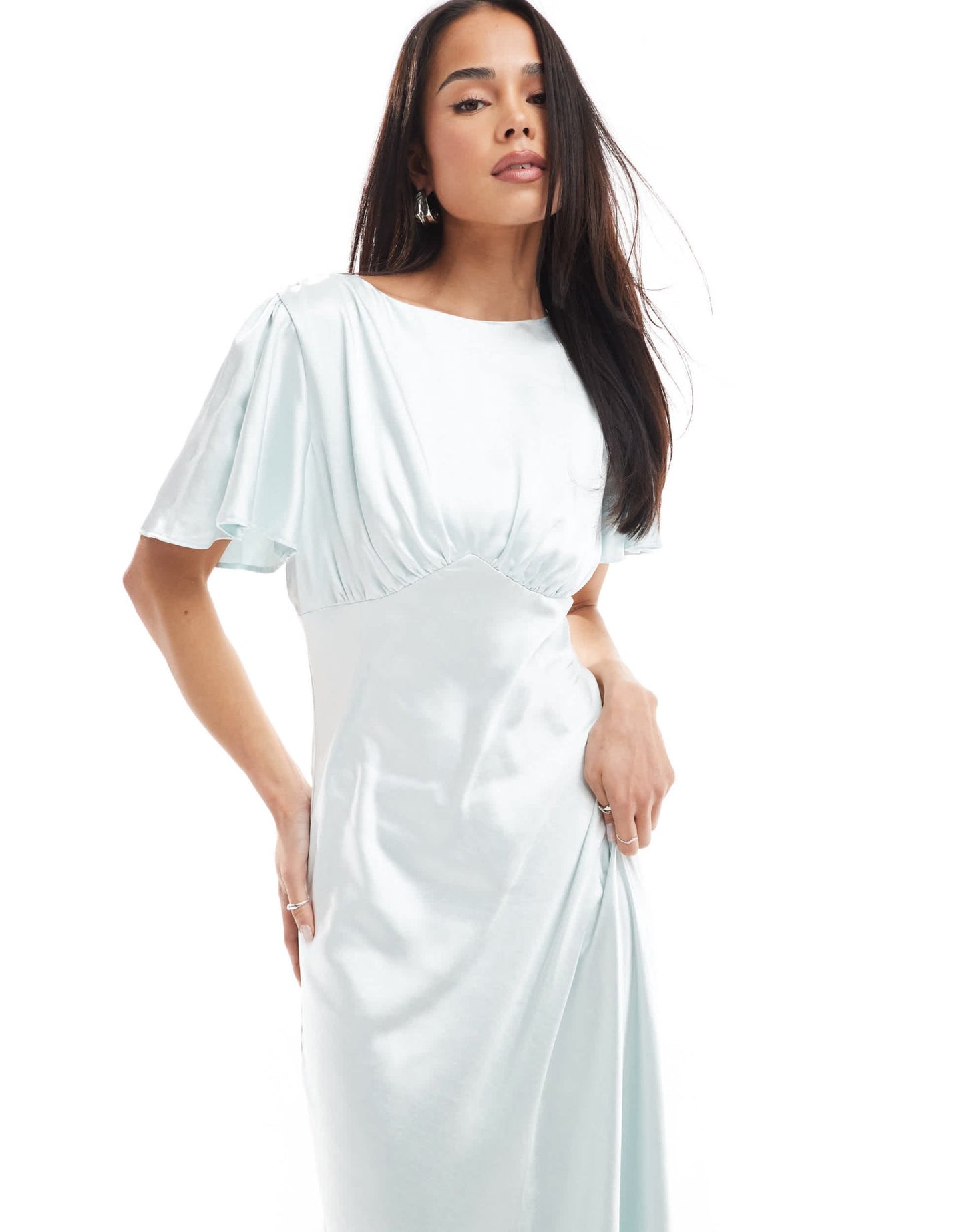 Six Stories Bridesmaid empire waist satin maxi dress in ice blue - ASOS Sample Sale EU Store