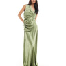 Six Stories Bridesmaid gathered overlay satin maxi dress in moss green