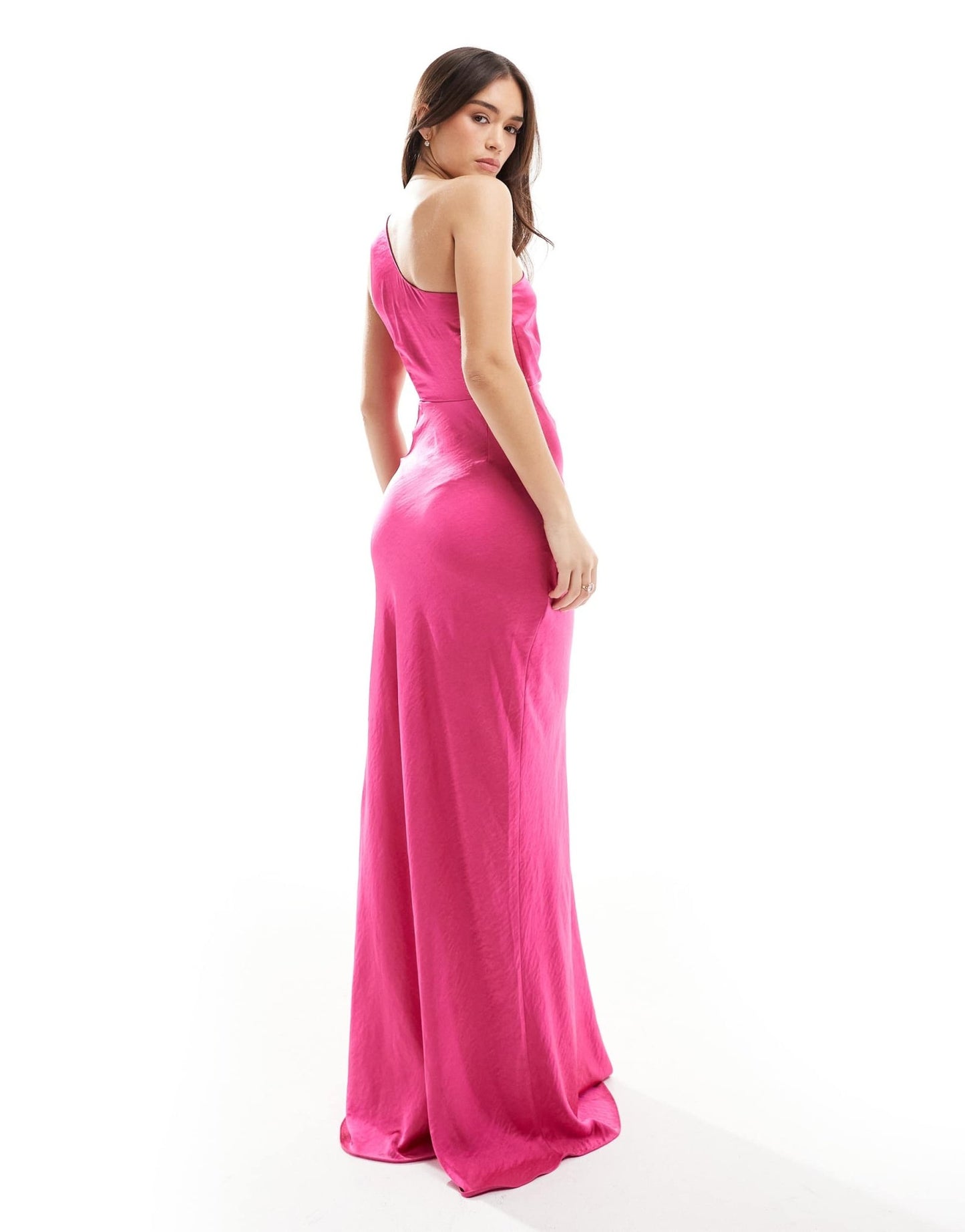 Six Stories Bridesmaid one shoulder satin maxi dress in fuchsia pink - ASOS Sample Sale EU Store