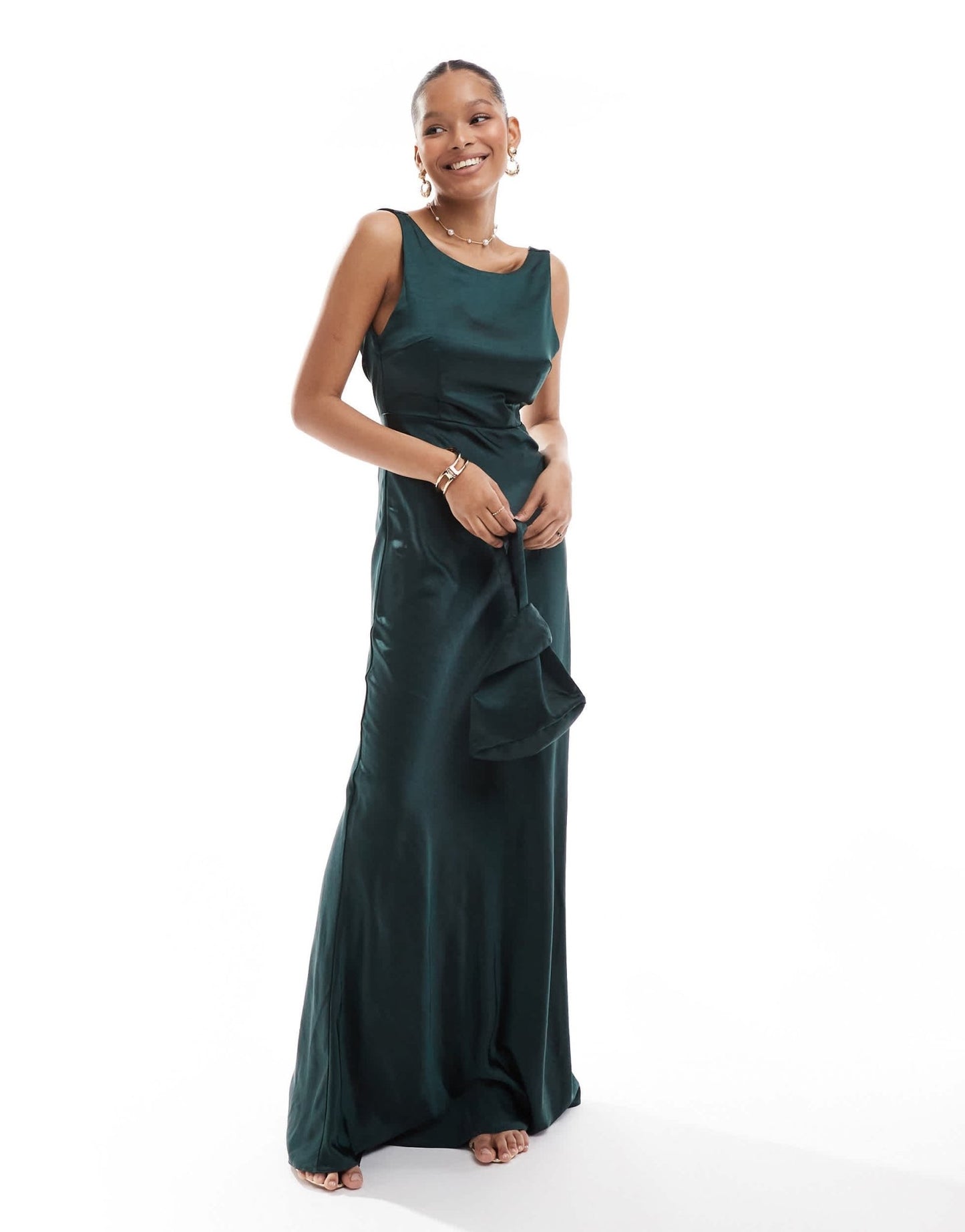 Six Stories Bridesmaid satin co - ord pouch bag in emerald - ASOS Sample Sale EU Store