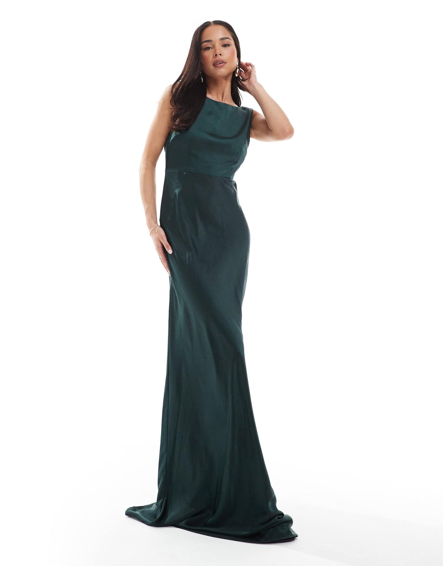 Six Stories Bridesmaids cowl back satin maxi dress in emerald - ASOS Sample Sale EU Store