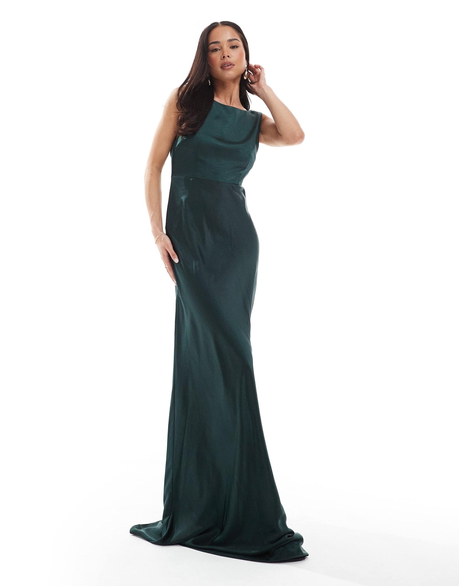 Six Stories Bridesmaids cowl back satin maxi dress in emerald - ASOS Sample Sale EU Store