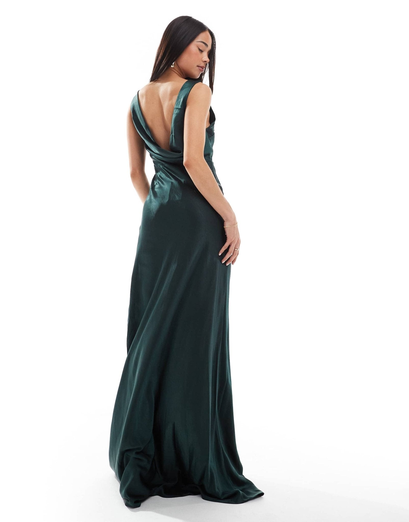 Six Stories Bridesmaids cowl back satin maxi dress in emerald - ASOS Sample Sale EU Store