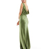 Six Stories Bridesmaids cowl back satin maxi dress in moss green