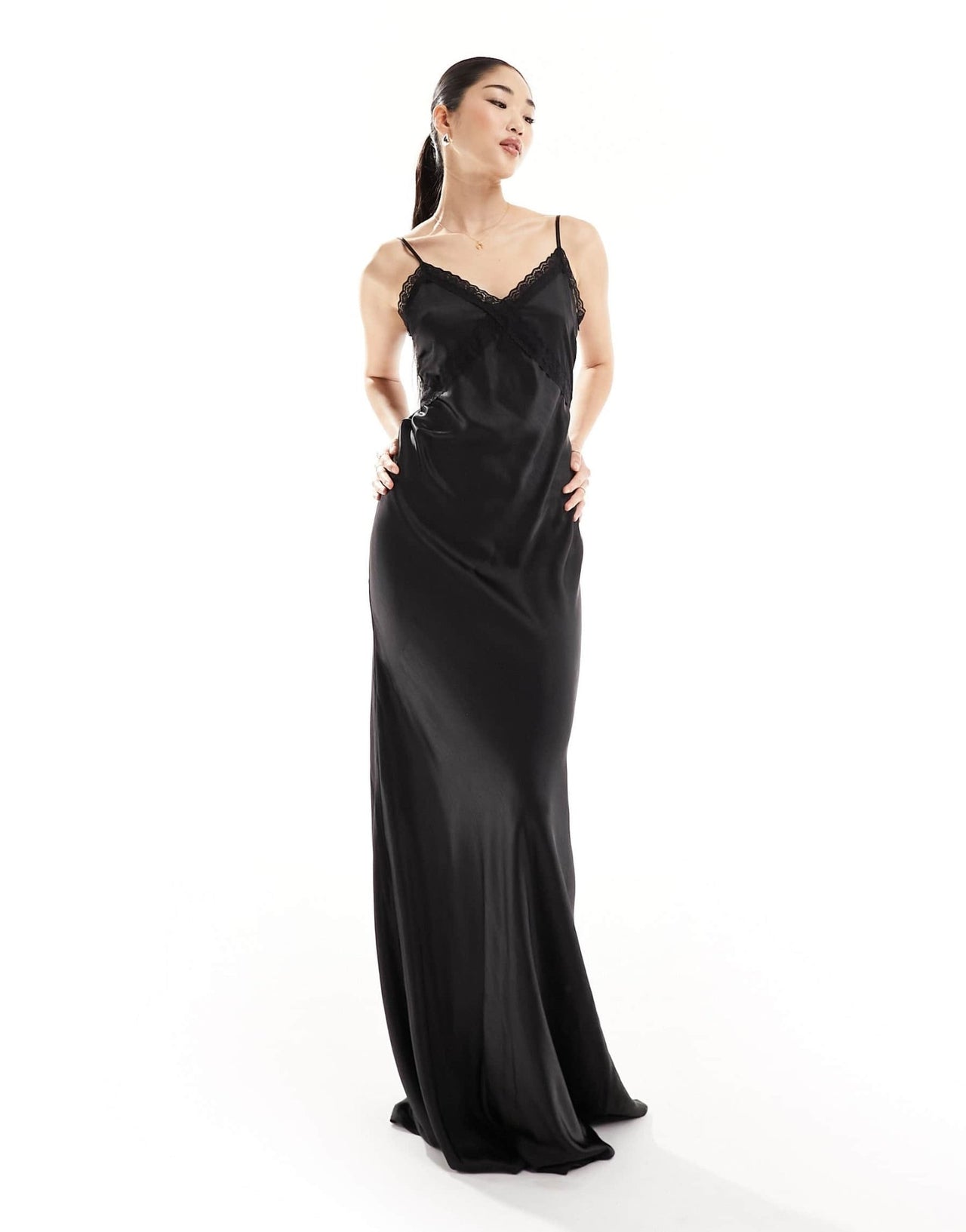 Six Stories Bridesmaids lace detail satin maxi dress co - ord in black - ASOS Sample Sale EU Store