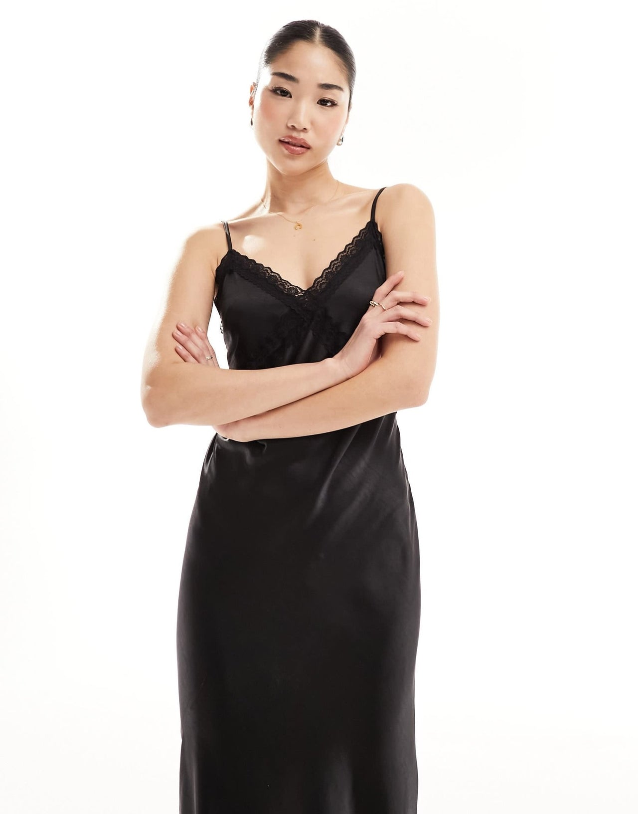 Six Stories Bridesmaids lace detail satin maxi dress co - ord in black - ASOS Sample Sale EU Store