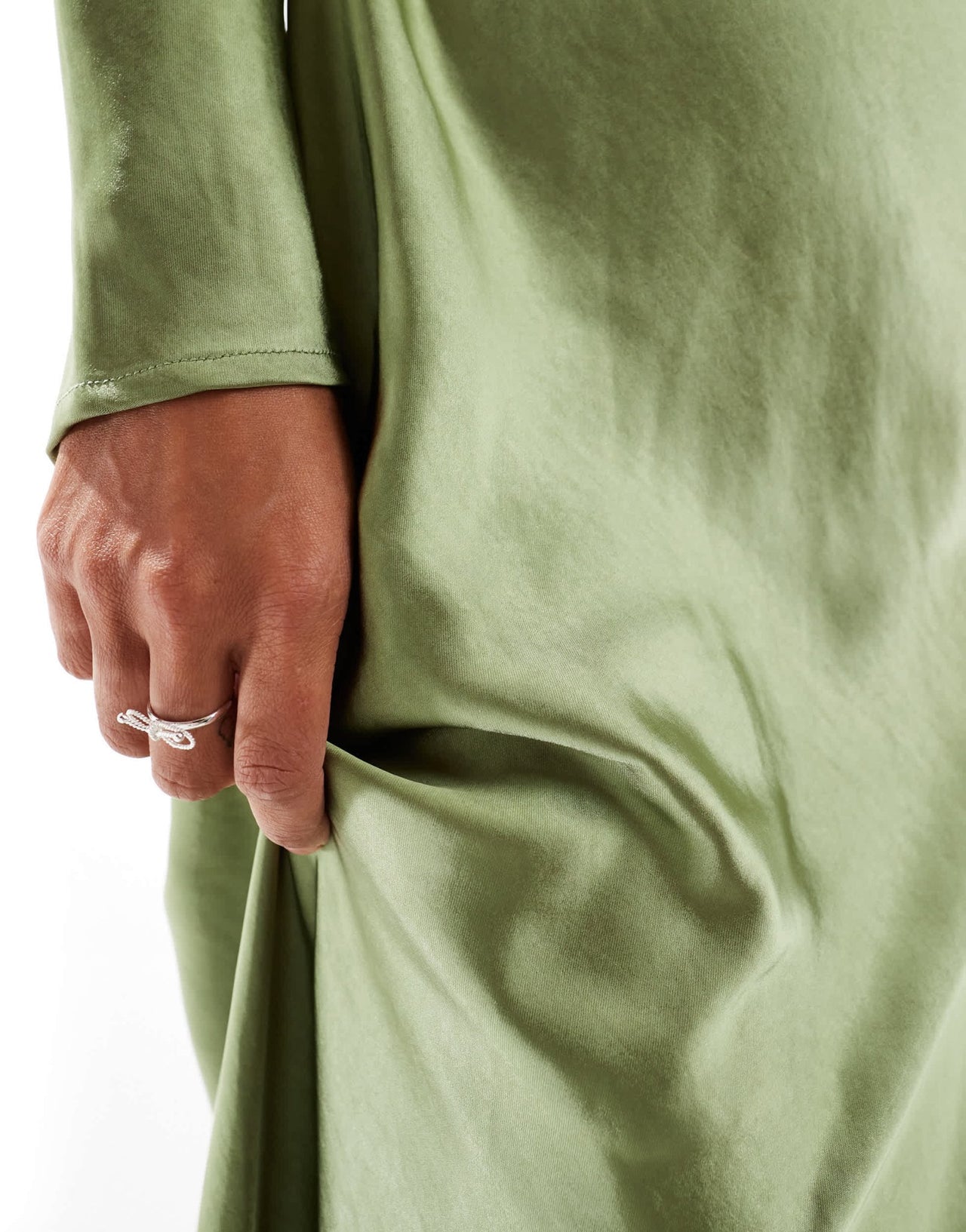 Six Stories Bridesmaids long sleeve cowl back satin maxi dress in moss green - ASOS Sample Sale EU Store