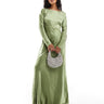 Six Stories Bridesmaids long sleeve cowl back satin maxi dress in moss green