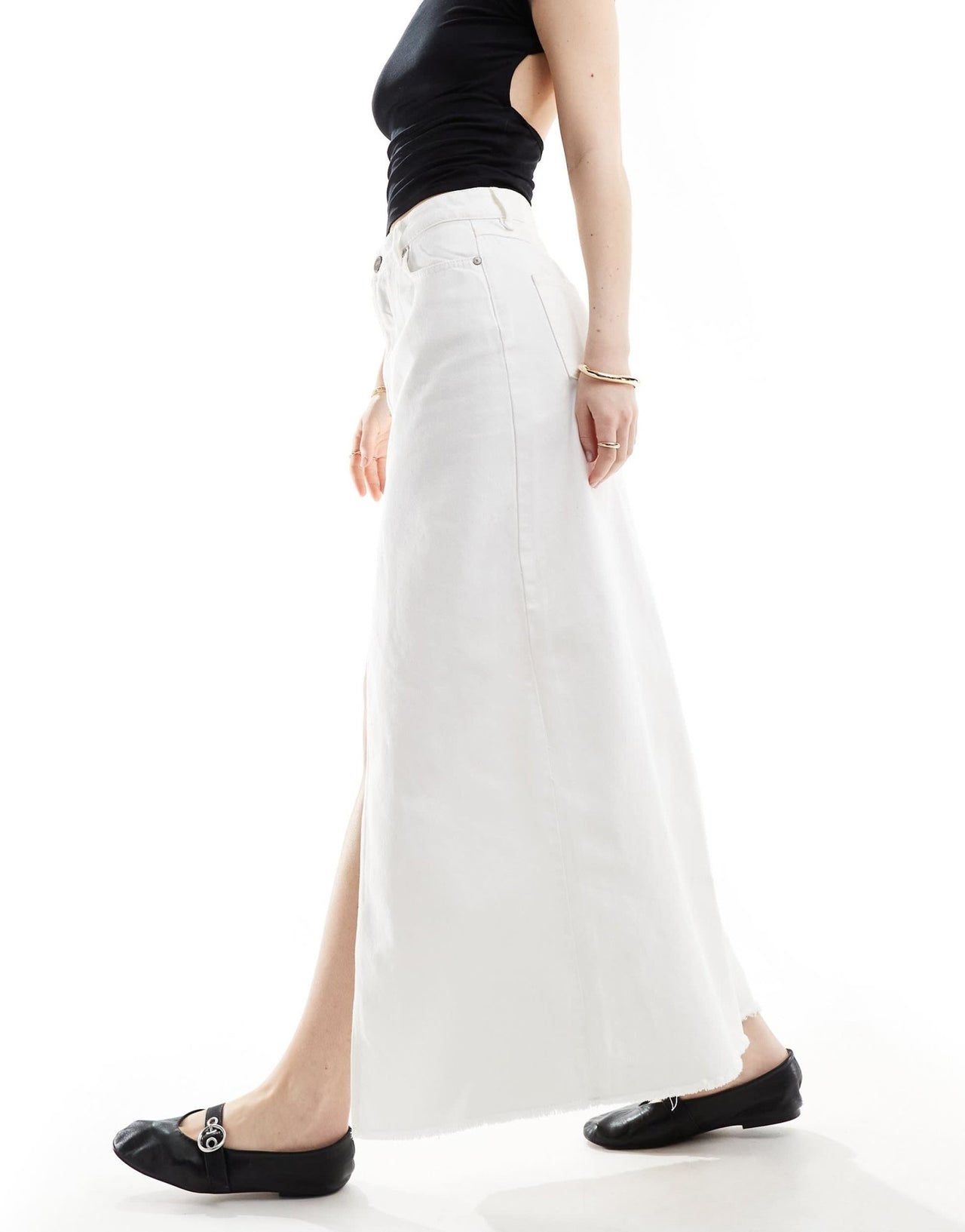 Sixth June a - line denim maxi skirt with front split in white - ASOS Sample Sale EU Store