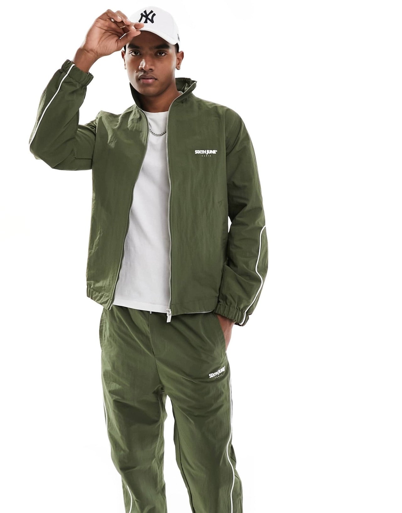 Sixth June co - ord nylon track jacket in khaki - ASOS Sample Sale EU Store