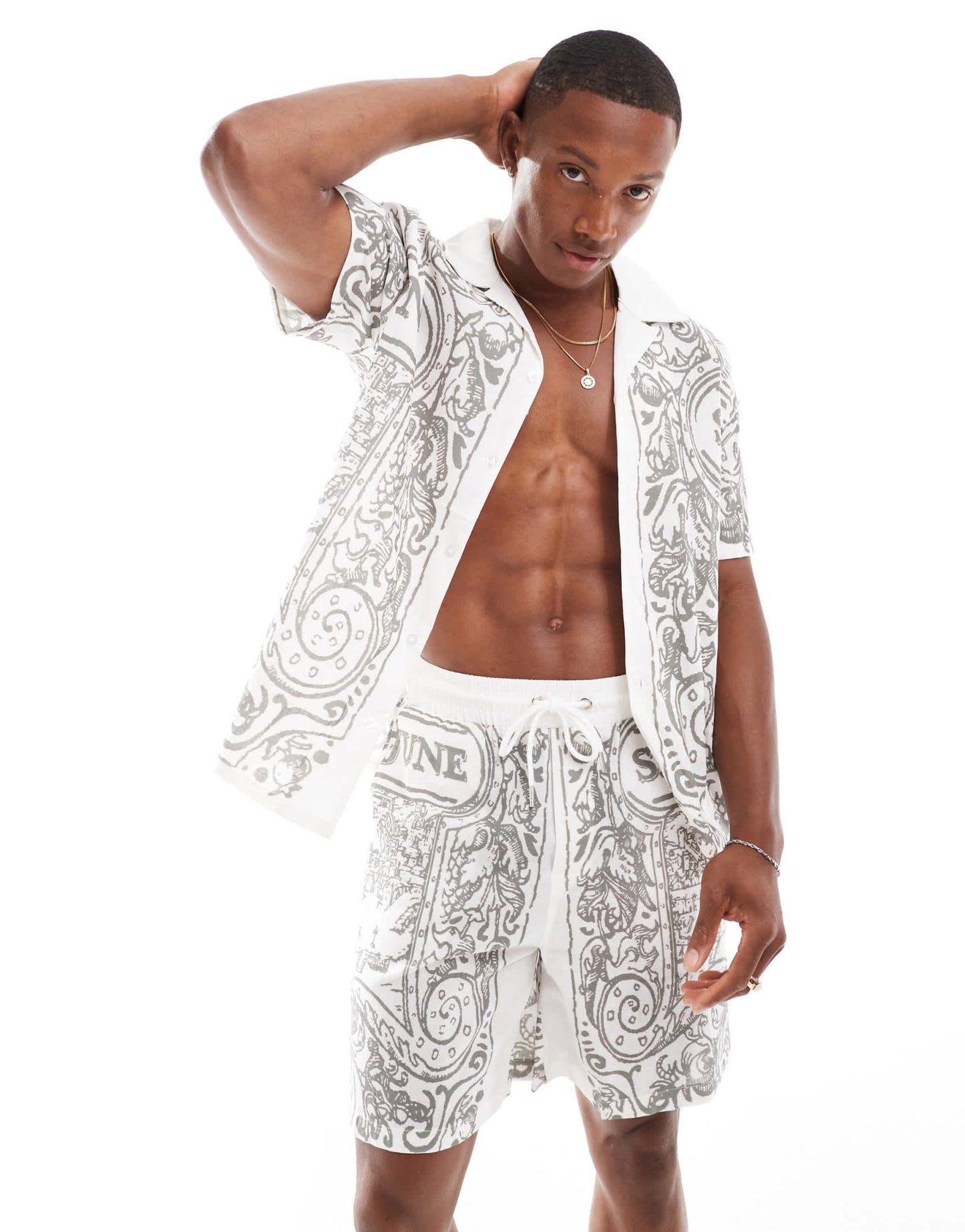 Sixth June co - ord printed linen revere shirt in white - ASOS Sample Sale EU Store