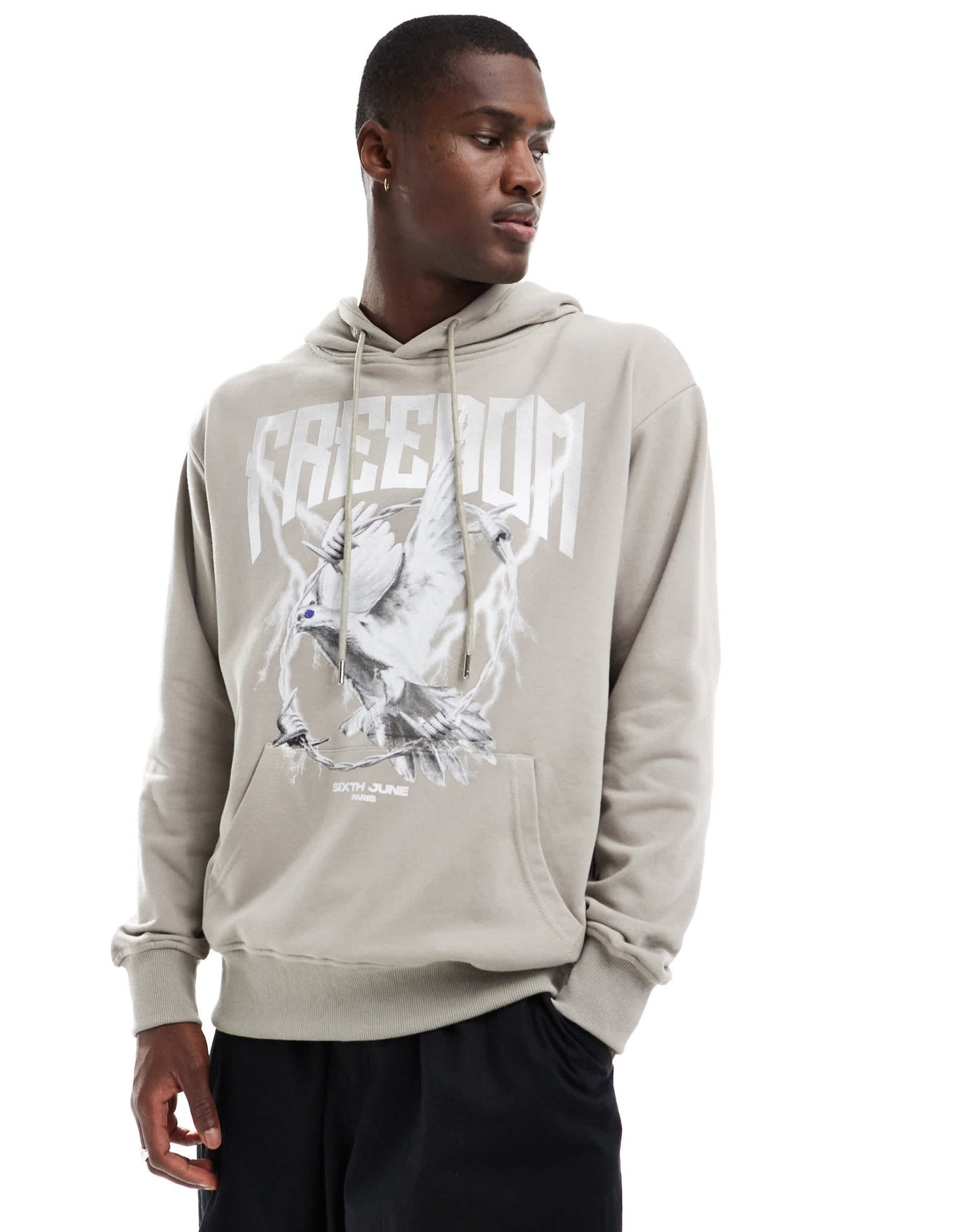 Sixth June freedom print hoodie in beige - ASOS Sample Sale EU Store