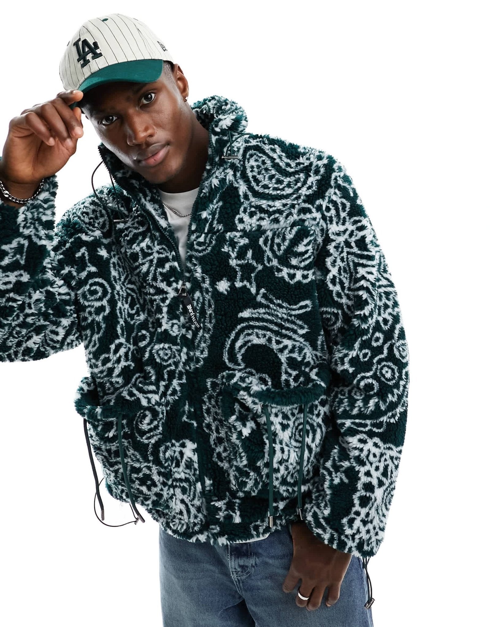 Sixth June paisley sherpa jacket in green - ASOS Sample Sale EU Store