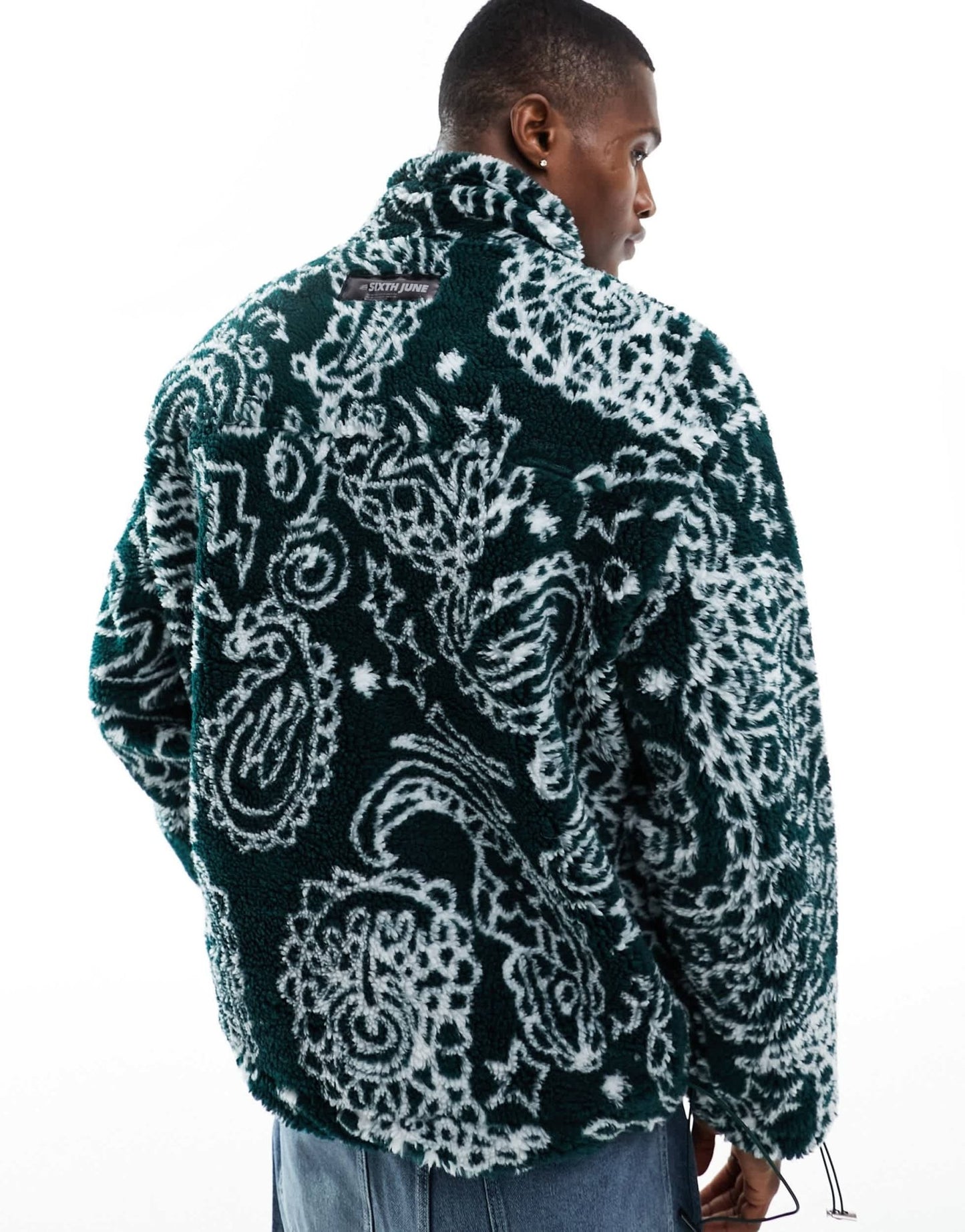 Sixth June paisley sherpa jacket in green - ASOS Sample Sale EU Store