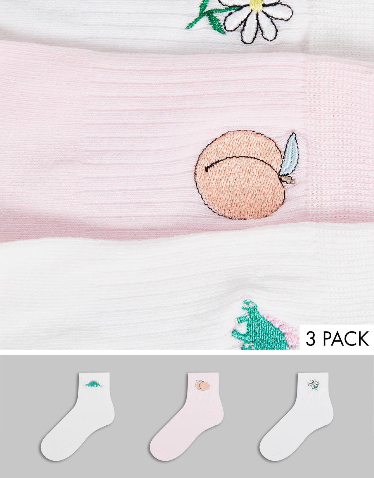 Skinnydip socks 3 pack with novelty embroidery - ASOS Sample Sale EU Store