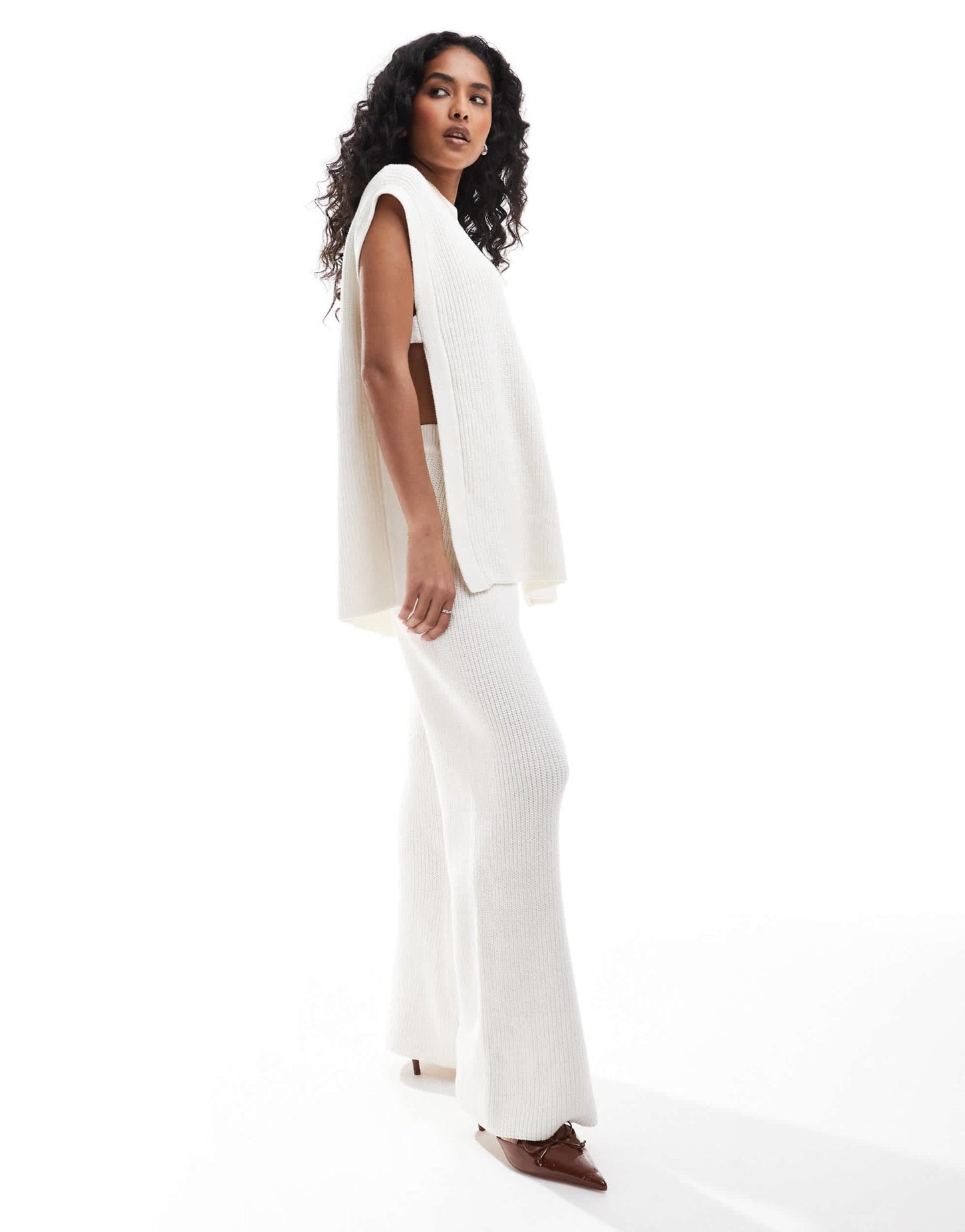 SNDYS cotton knitted wide leg trousers co - ord in white - ASOS Sample Sale EU Store