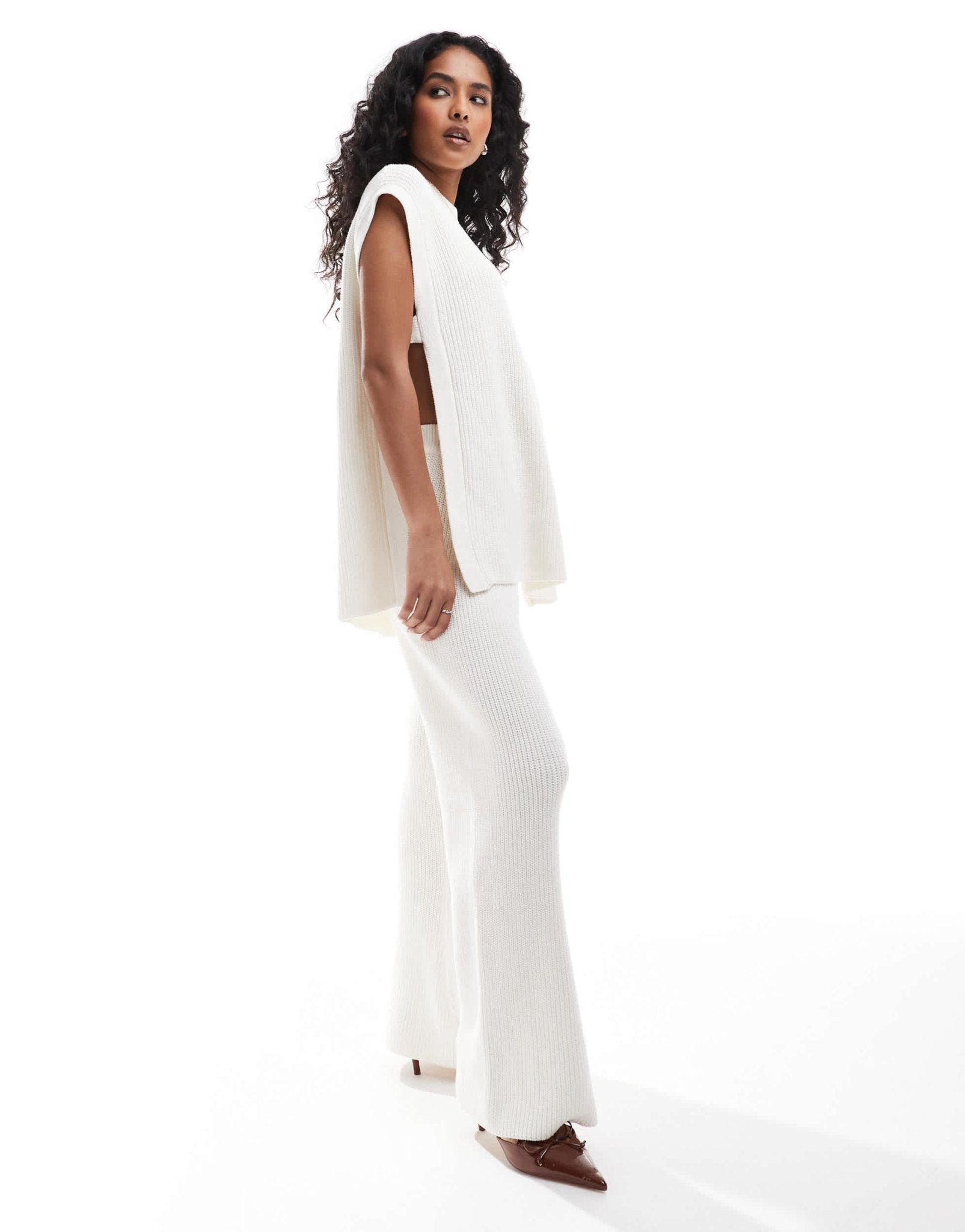 SNDYS cotton knitted wide leg trousers co - ord in white - ASOS Sample Sale EU Store