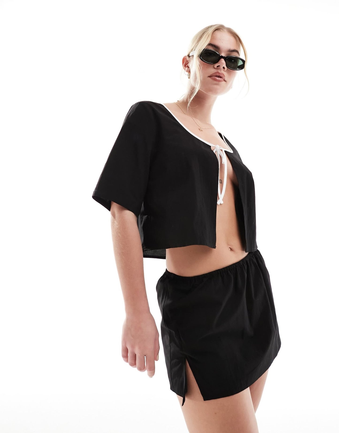 SNDYS cotton side split mini skirt co - ord in black - ASOS Sample Sale EU Store