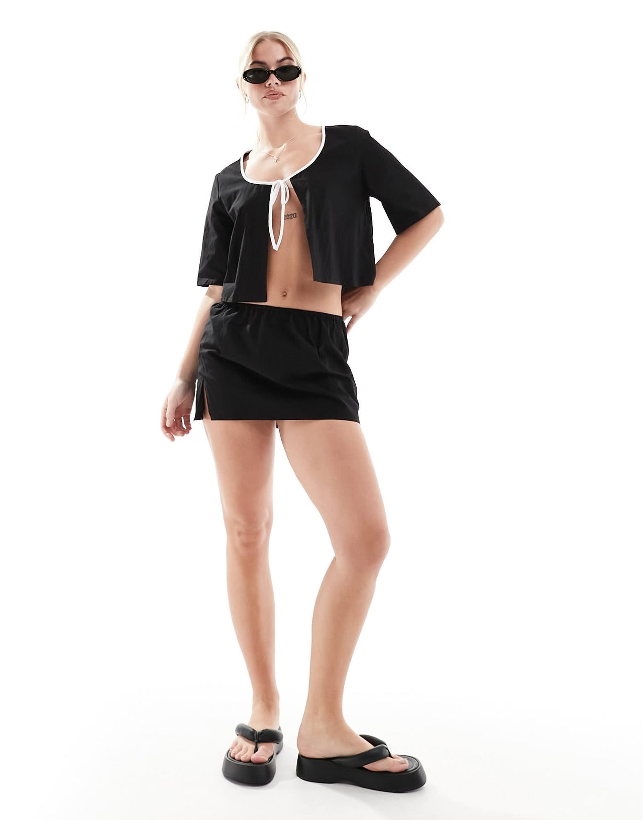 SNDYS cotton side split mini skirt co - ord in black - ASOS Sample Sale EU Store