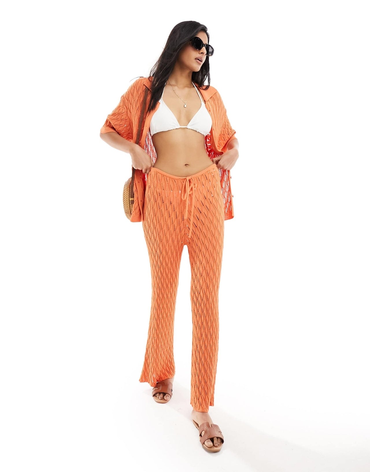 SNDYS crochet flared trouser co - ord in orange - ASOS Sample Sale EU Store