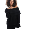 SNDYS coordinato maglione bardot a coste con risvolto nero