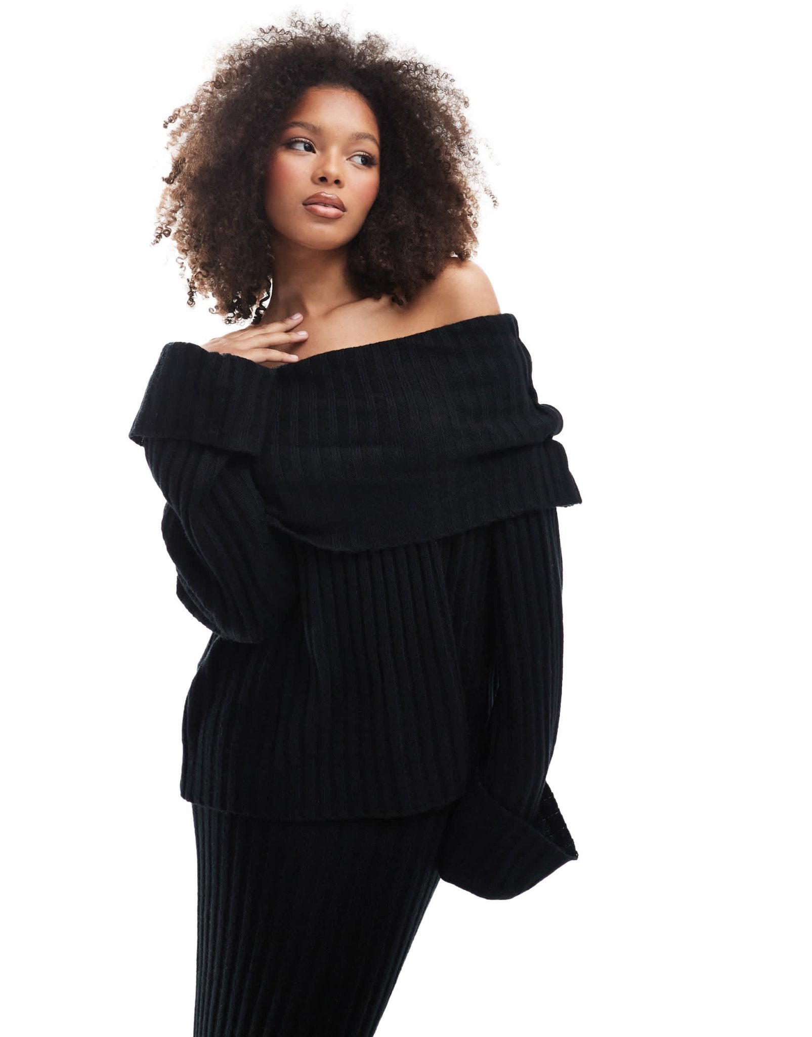 SNDYS rib knit foldover bardot jumper co - ord in black - ASOS Sample Sale EU Store
