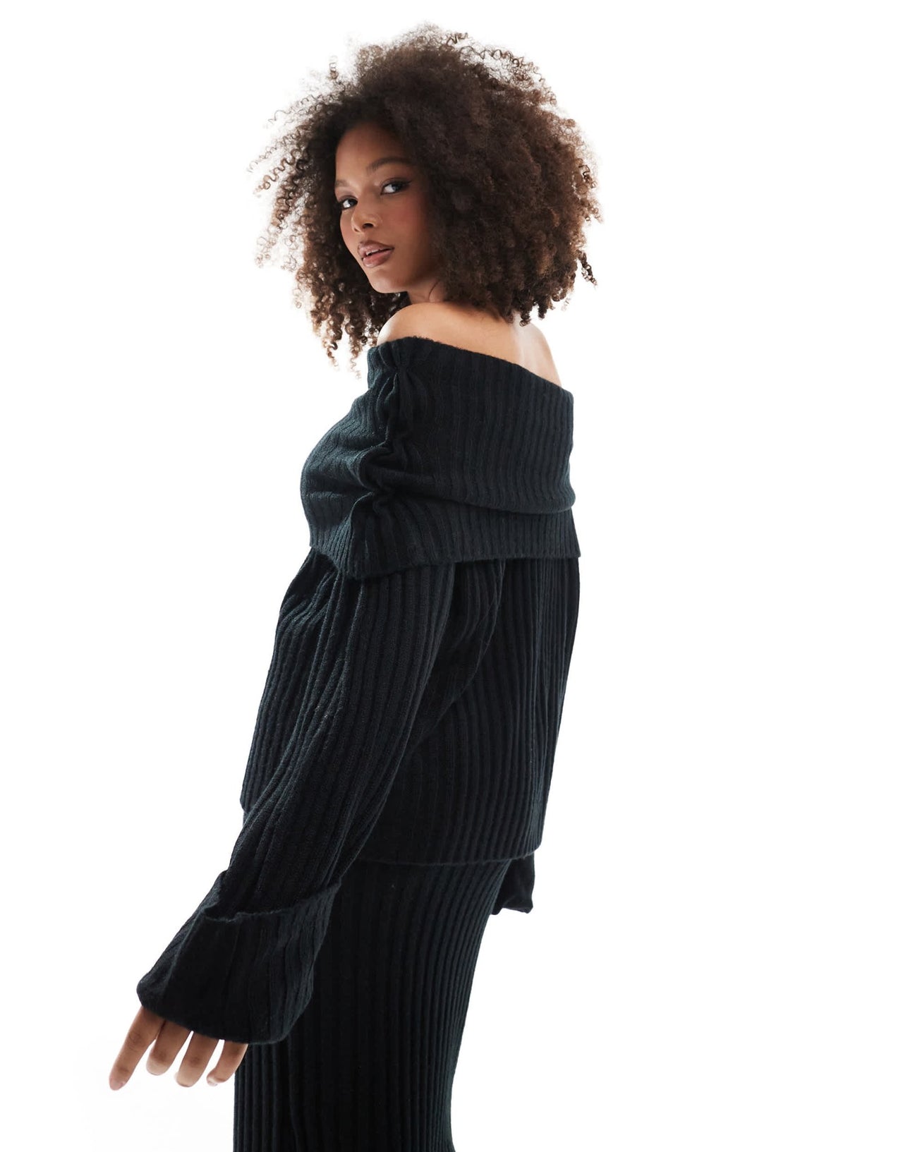 SNDYS rib knit foldover bardot jumper co - ord in black - ASOS Sample Sale EU Store