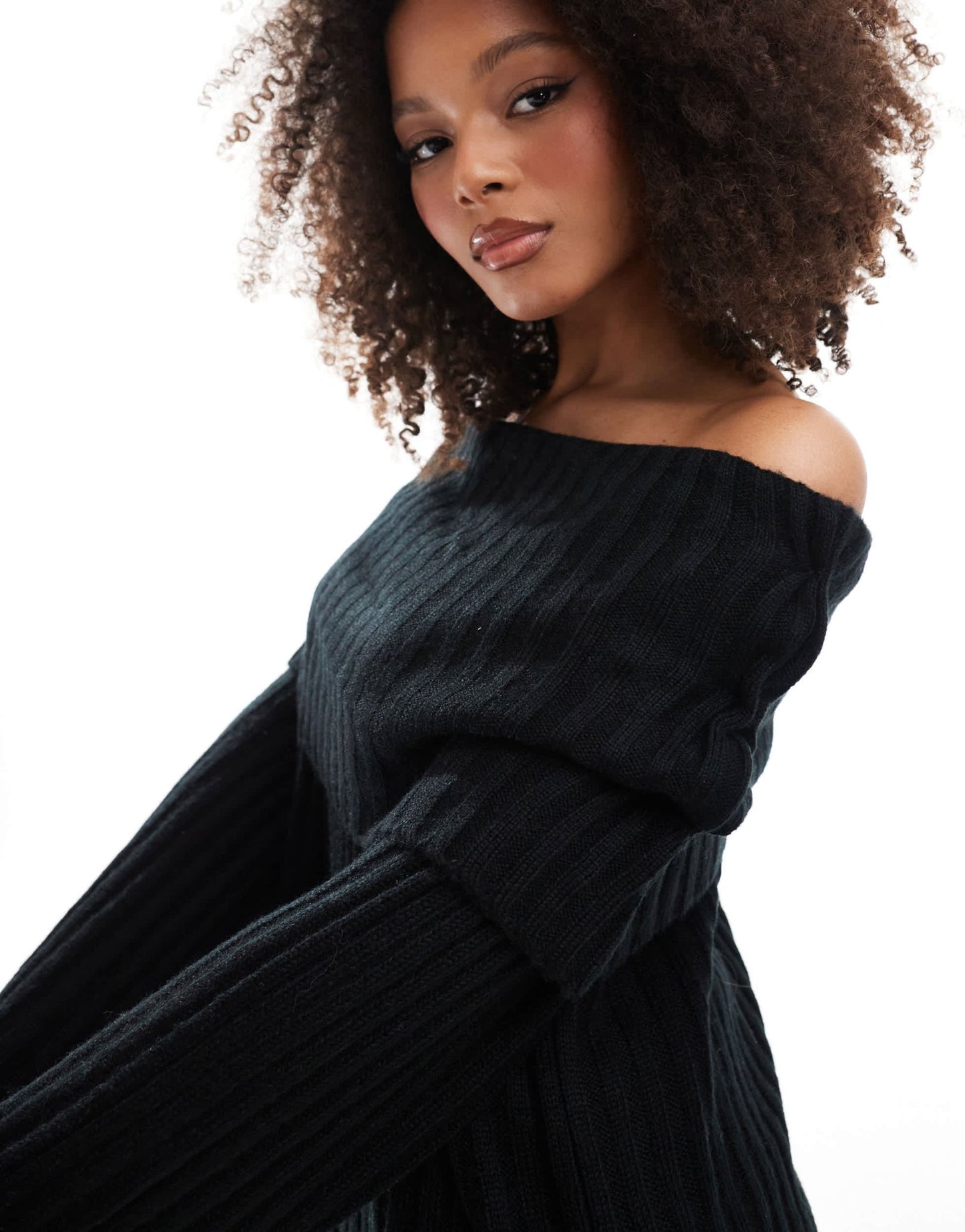 SNDYS rib knit foldover bardot jumper co - ord in black - ASOS Sample Sale EU Store