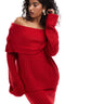 Coordinato maglione bardot a coste con risvolto SNDYS in rosso