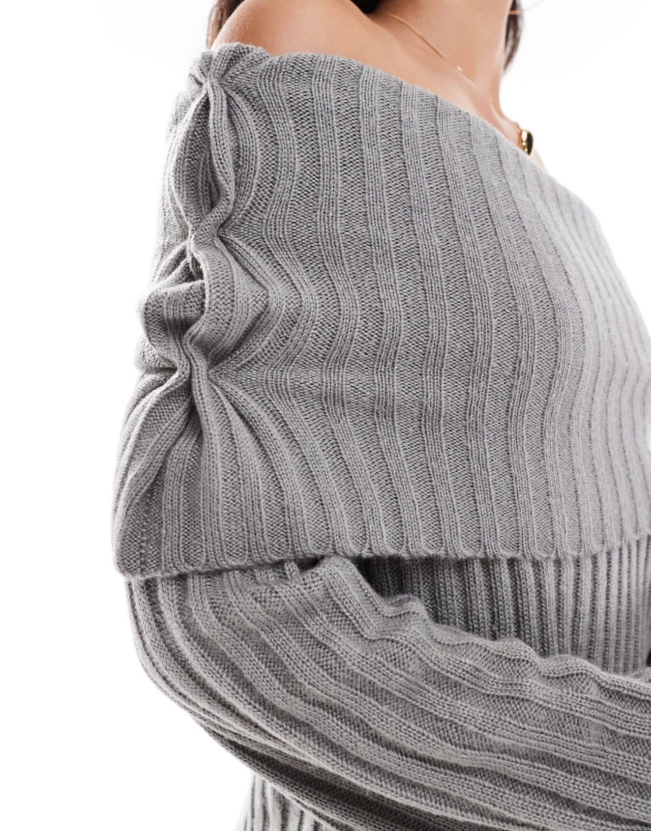 SNDYS ribbed knit foldover wide sleeve bardot jumper co - ord in grey - ASOS Sample Sale EU Store