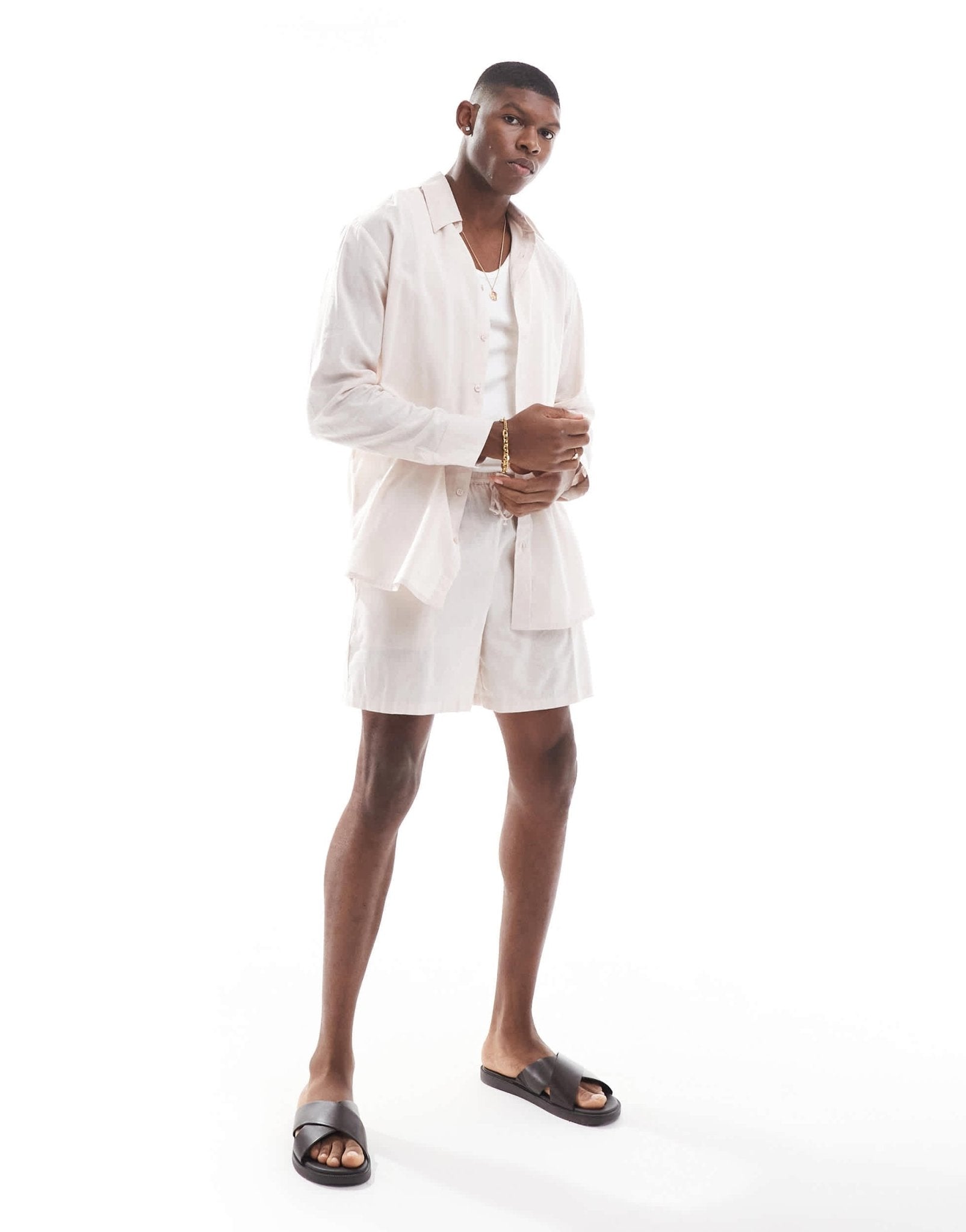 sol beach linen long sleeve beach shirt in beige - ASOS Sample Sale EU Store