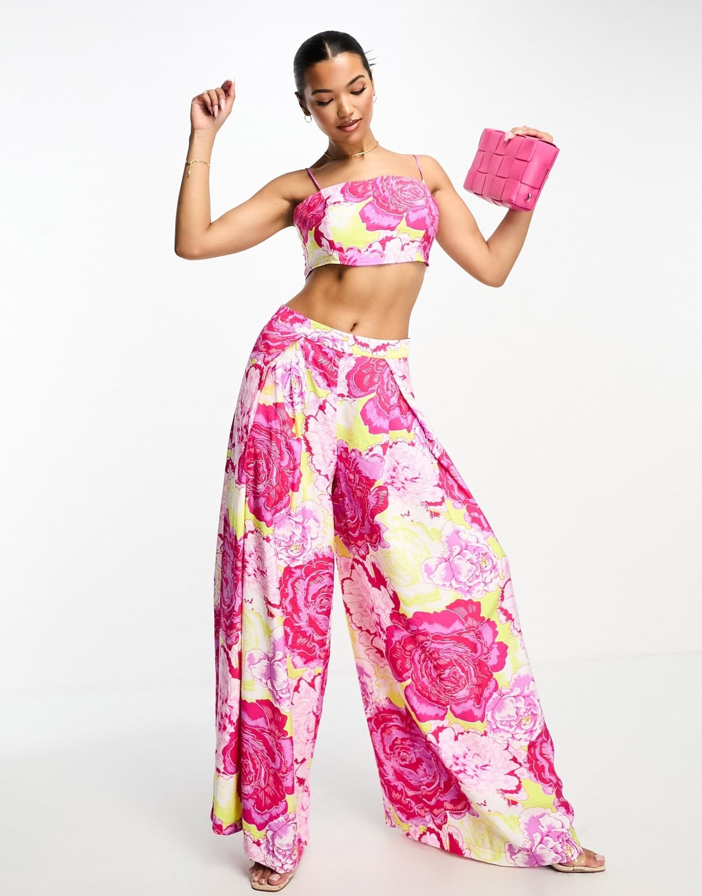 Something New cami crop top co - ord in neon rose print - ASOS Sample Sale EU Store