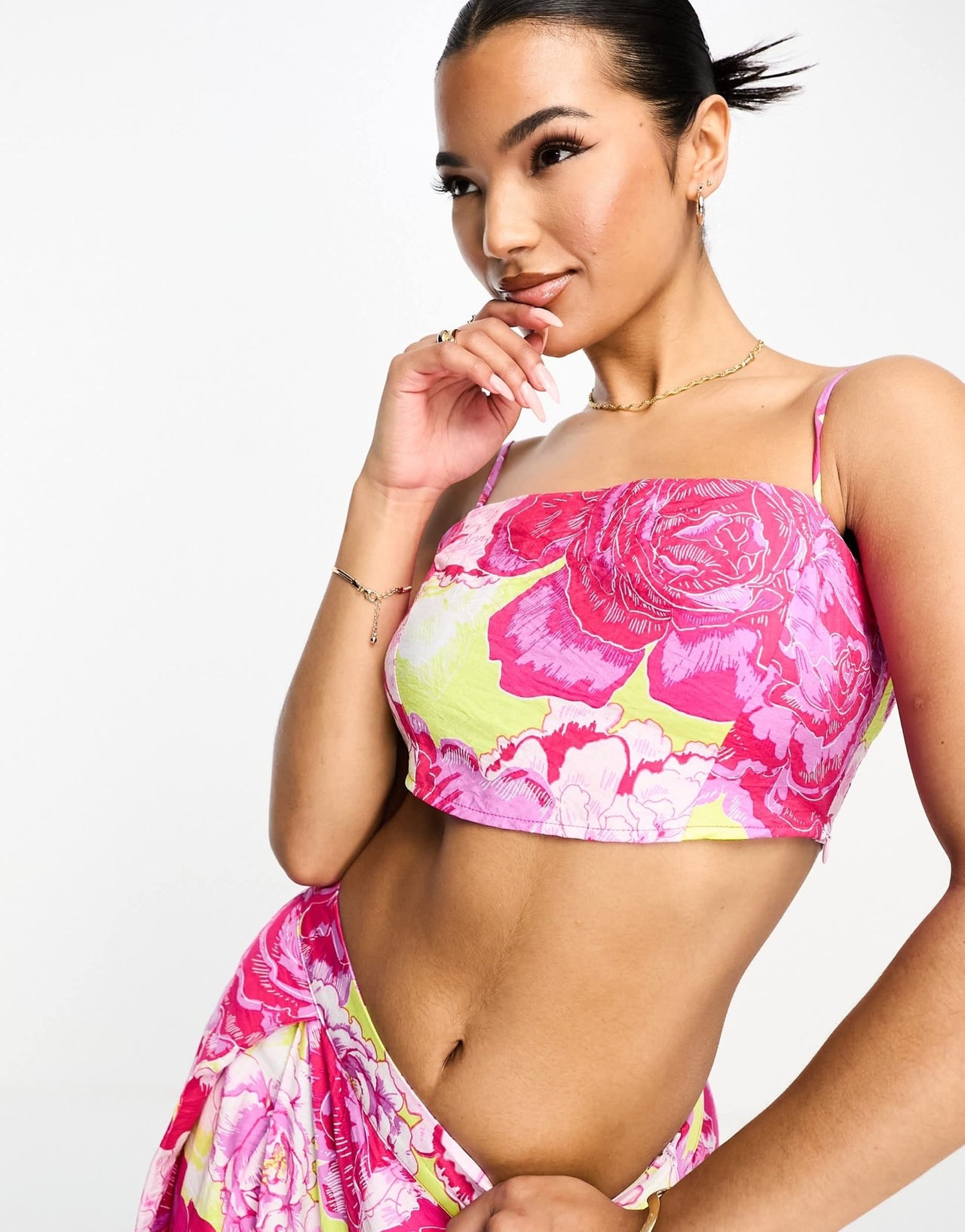 Something New cami crop top co - ord in neon rose print - ASOS Sample Sale EU Store