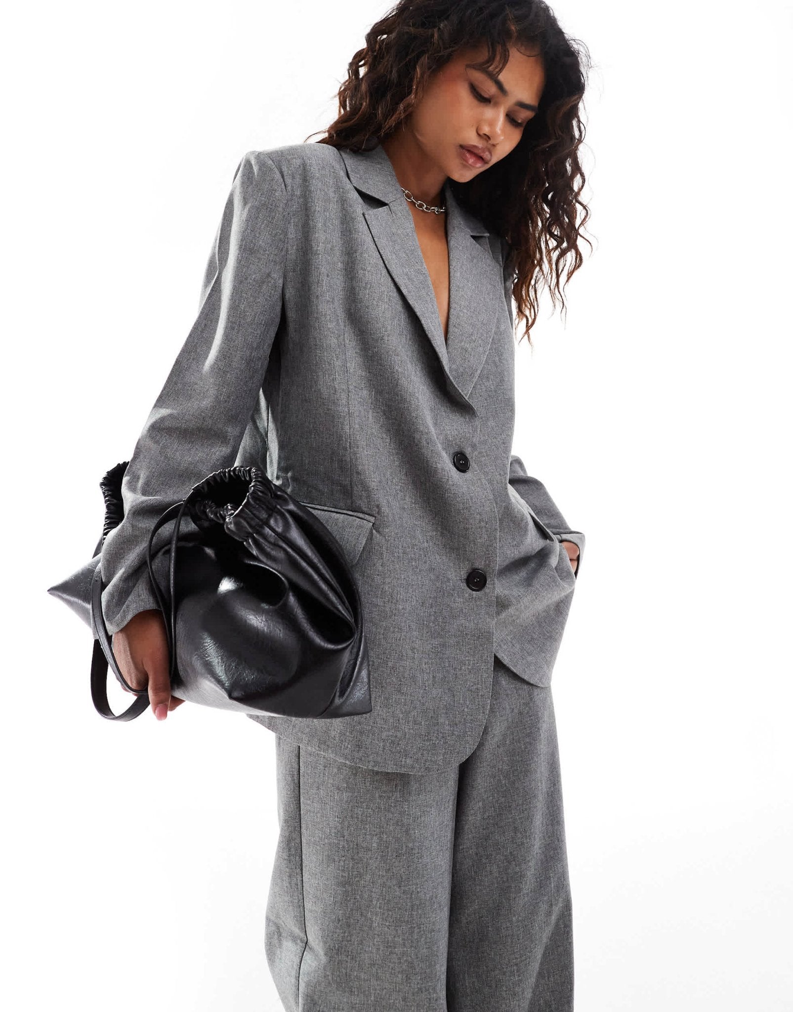 Something New Corpcore tailored oversized blazer co - ord in grey - ASOS Sample Sale EU Store