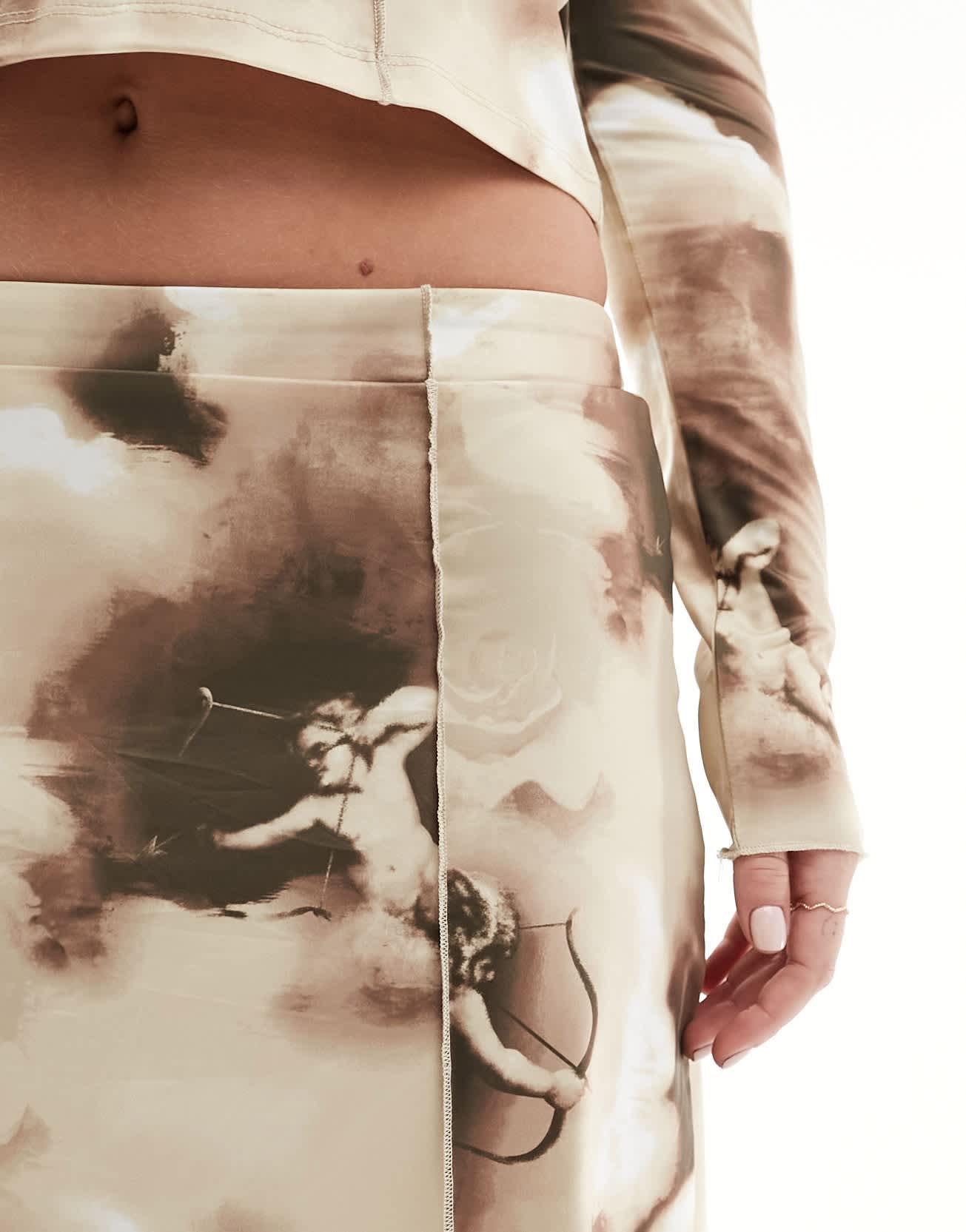 Something New X Art Gallery lettuce edge mini skirt co - ord in cloud and cupid mix print - ASOS Sample Sale EU Store