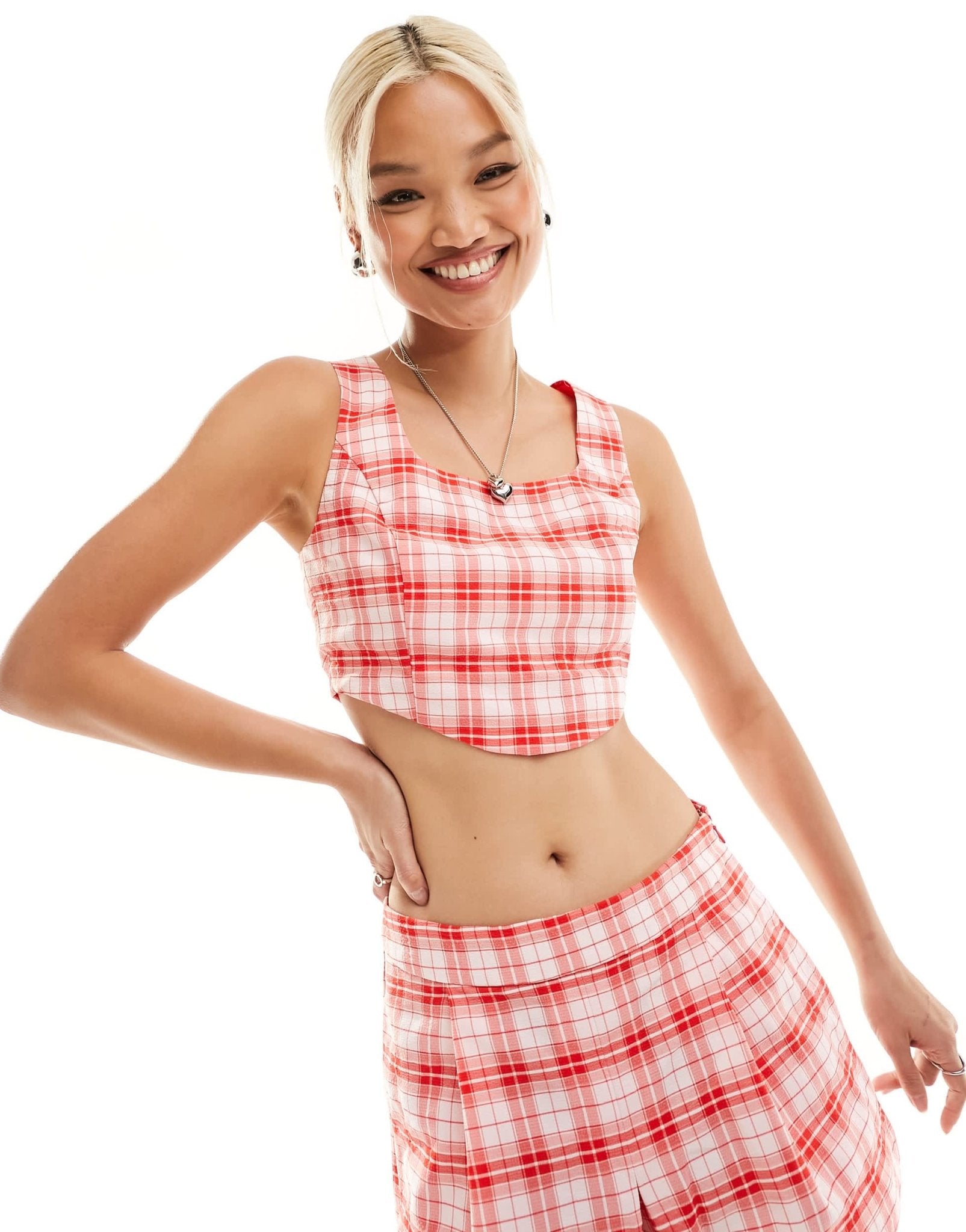 Something New X Chloe Frater corset top co - ord in red check - ASOS Sample Sale EU Store