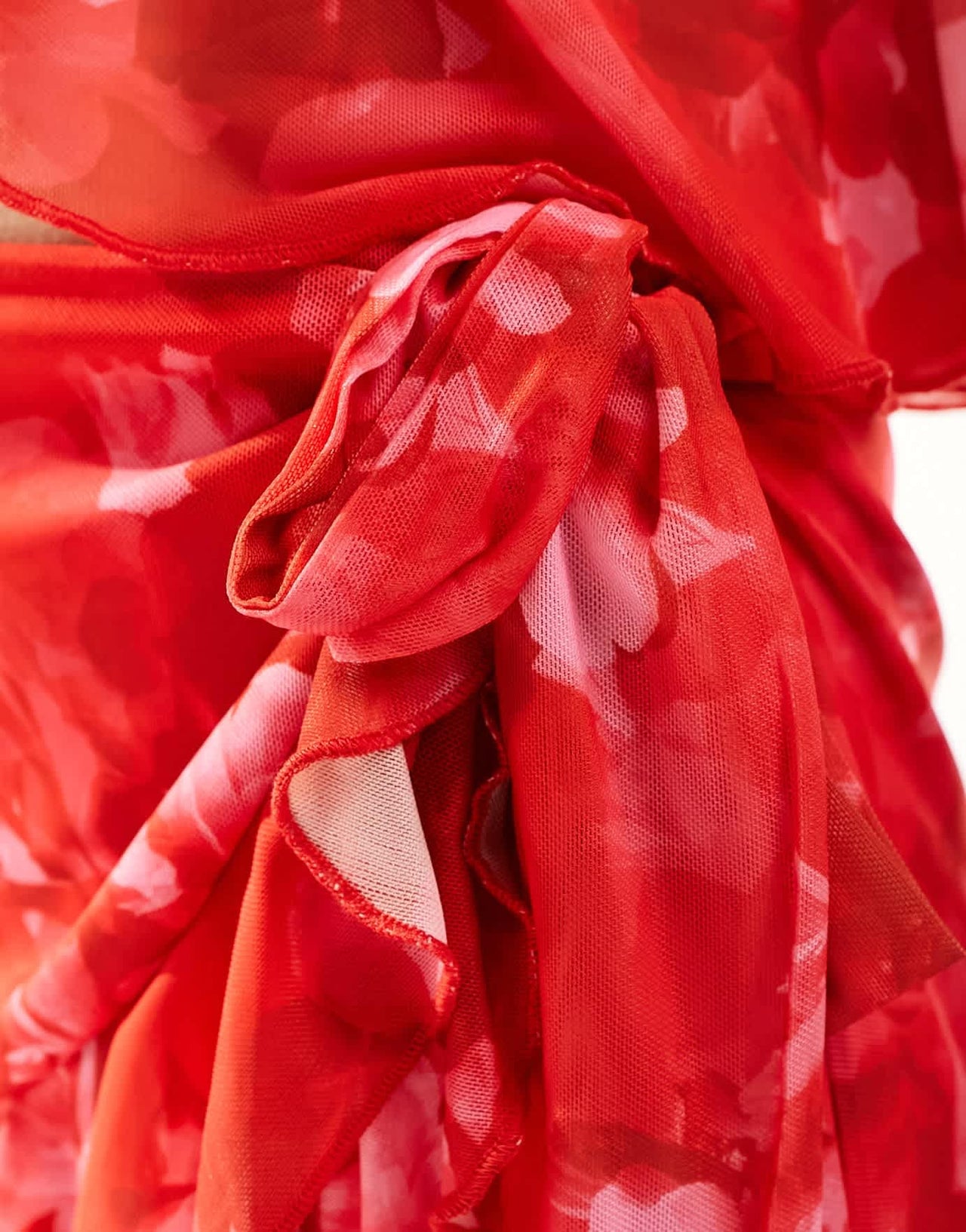Something New X Chloe Frater mesh frill detail mini skirt co - ord in red washed floral - ASOS Sample Sale EU Store