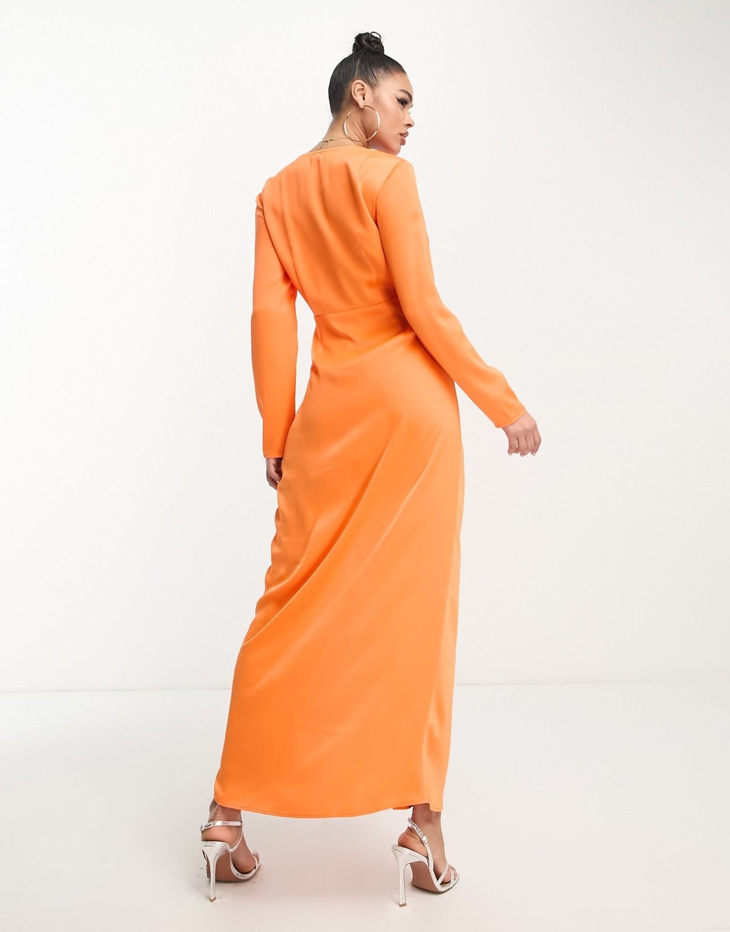 Something New X Klara Hellqvist satin twist front plunge maxi dress in sunset orange - ASOS Sample Sale EU Store