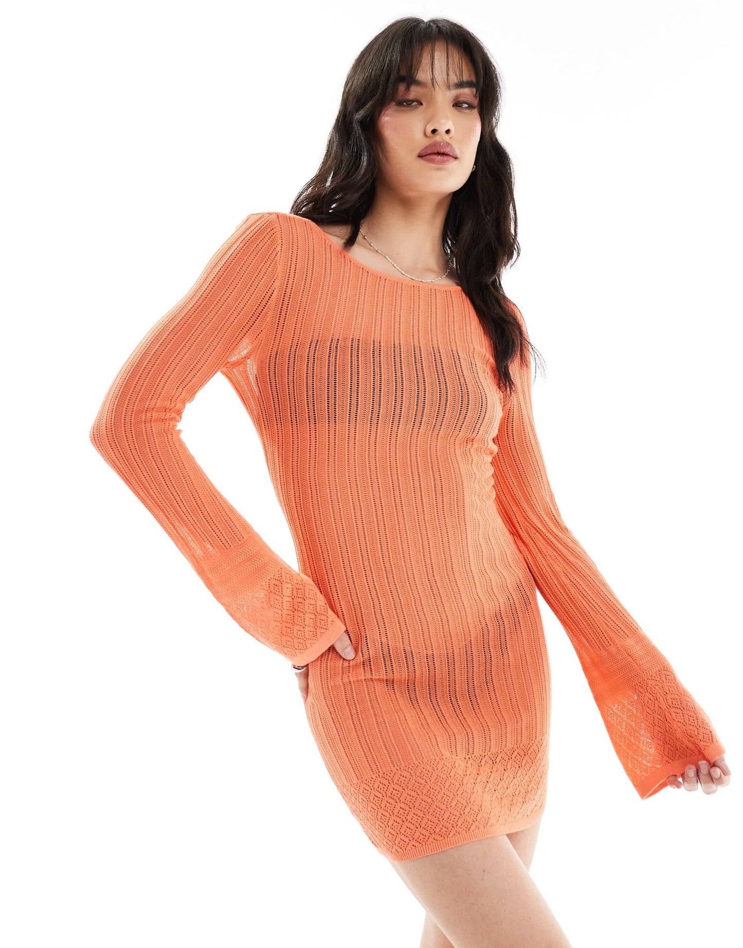 Something New X Larissa Marielle Wehr sheer crochet mini dress in sunset orange - ASOS Sample Sale EU Store