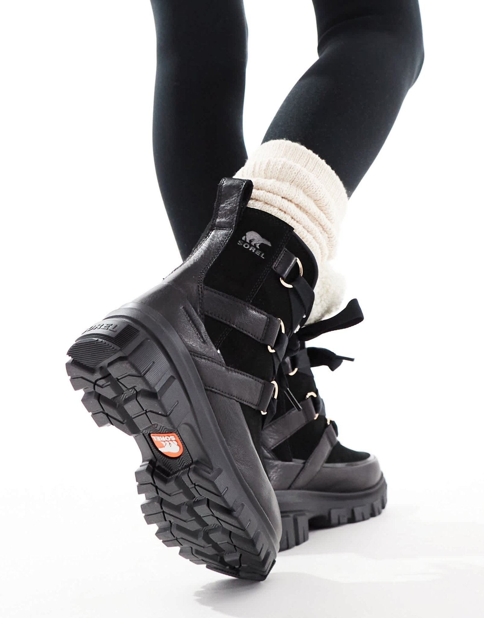 Sorel Torino V Resort WP waterproof fleece lined faux fur leather snow boots in black and chalk - ASOS Sample Sale EU Store
