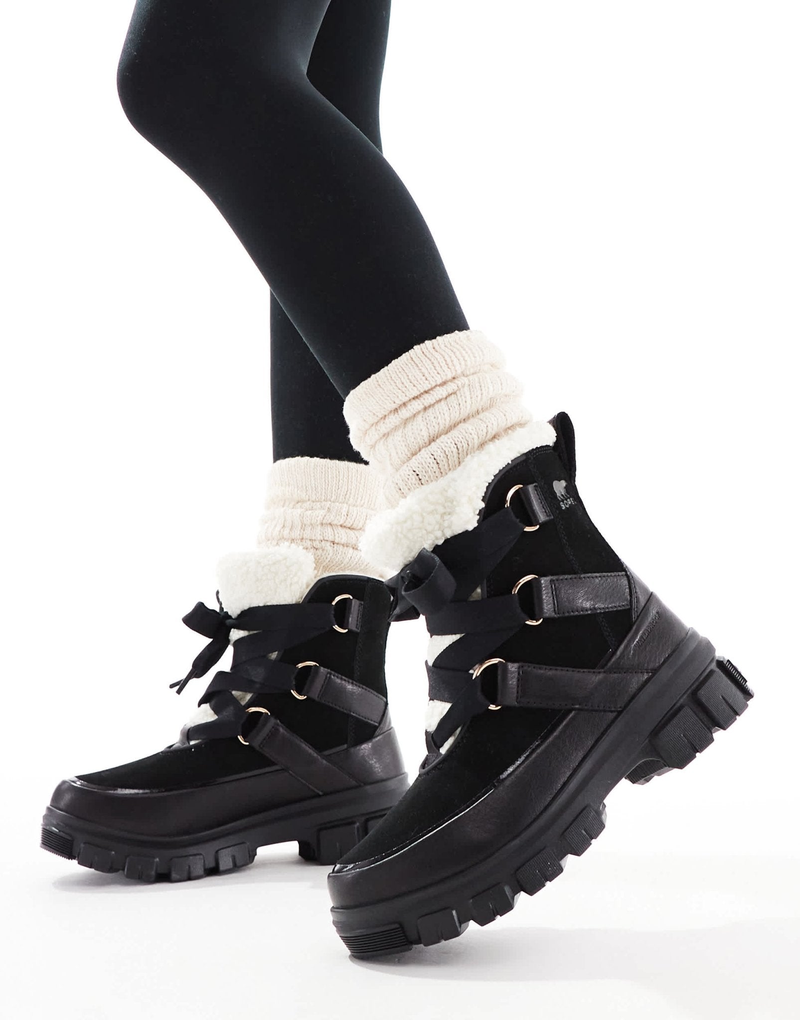 Sorel Torino V Resort WP waterproof fleece lined faux fur leather snow boots in black and chalk - ASOS Sample Sale EU Store