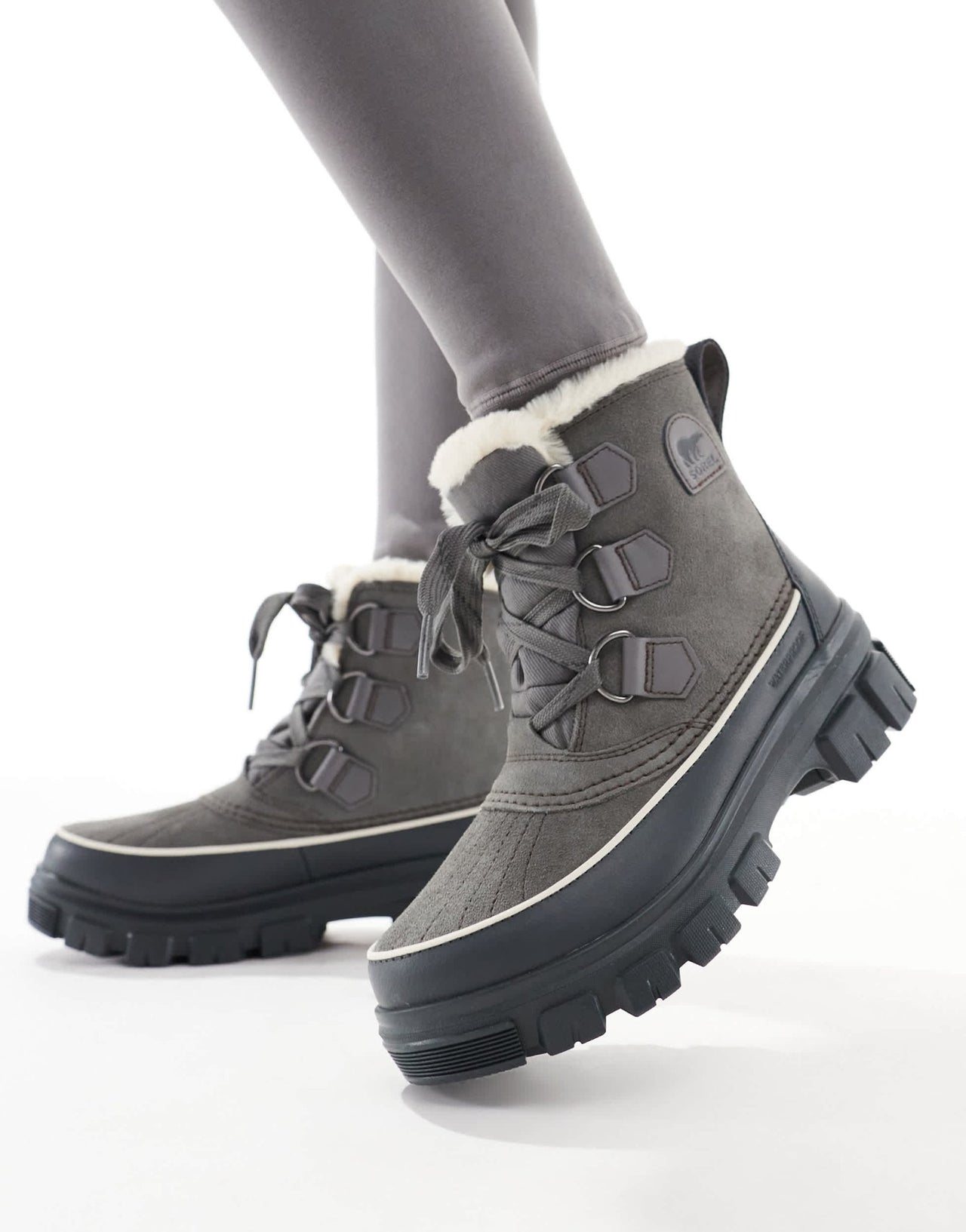 Sorel Torino V WP waterproof fleece lined faux fur leather snow boots in quarry and grill grey - ASOS Sample Sale EU Store