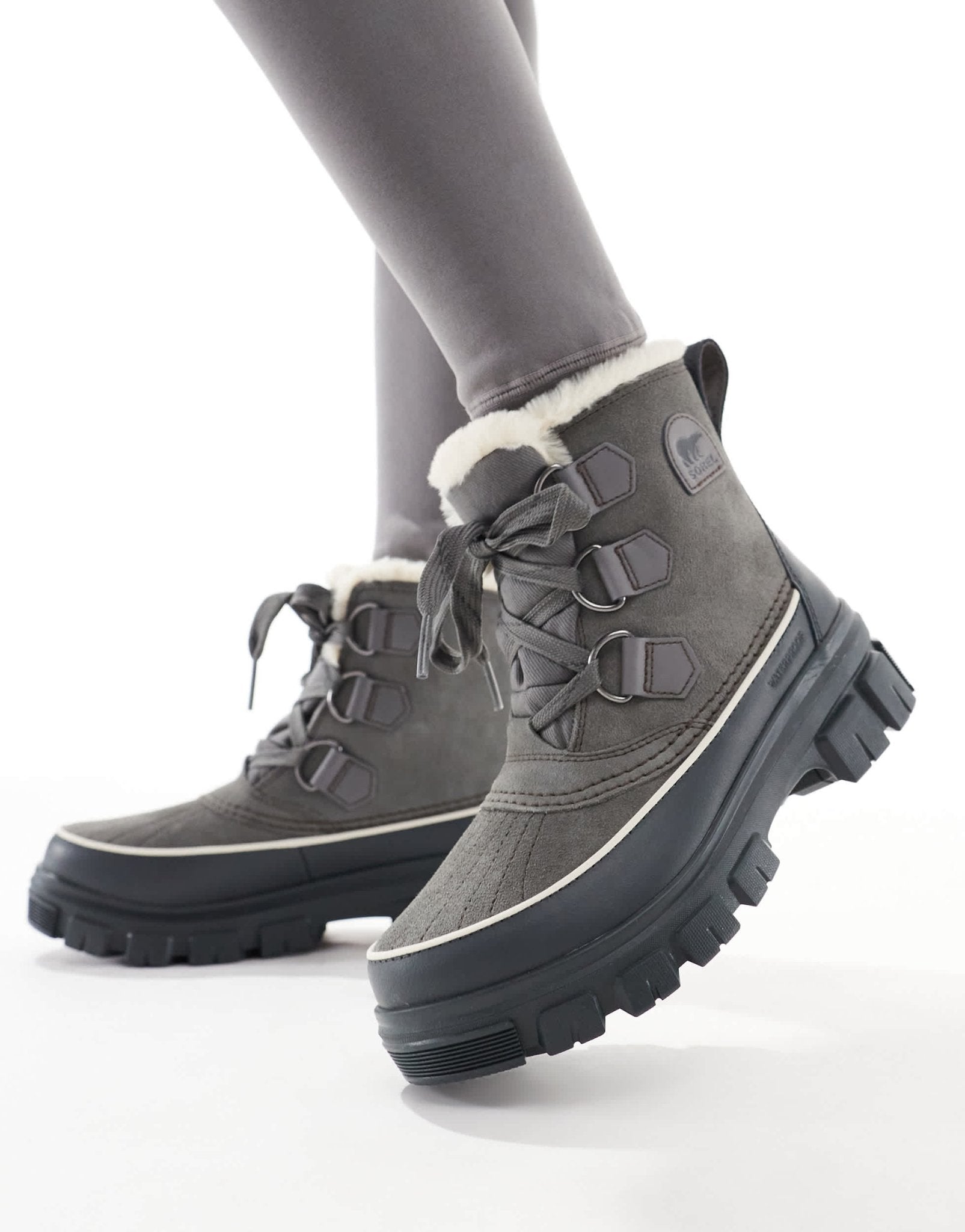 Sorel Torino V WP waterproof fleece lined faux fur leather snow boots in quarry and grill grey - ASOS Sample Sale EU Store